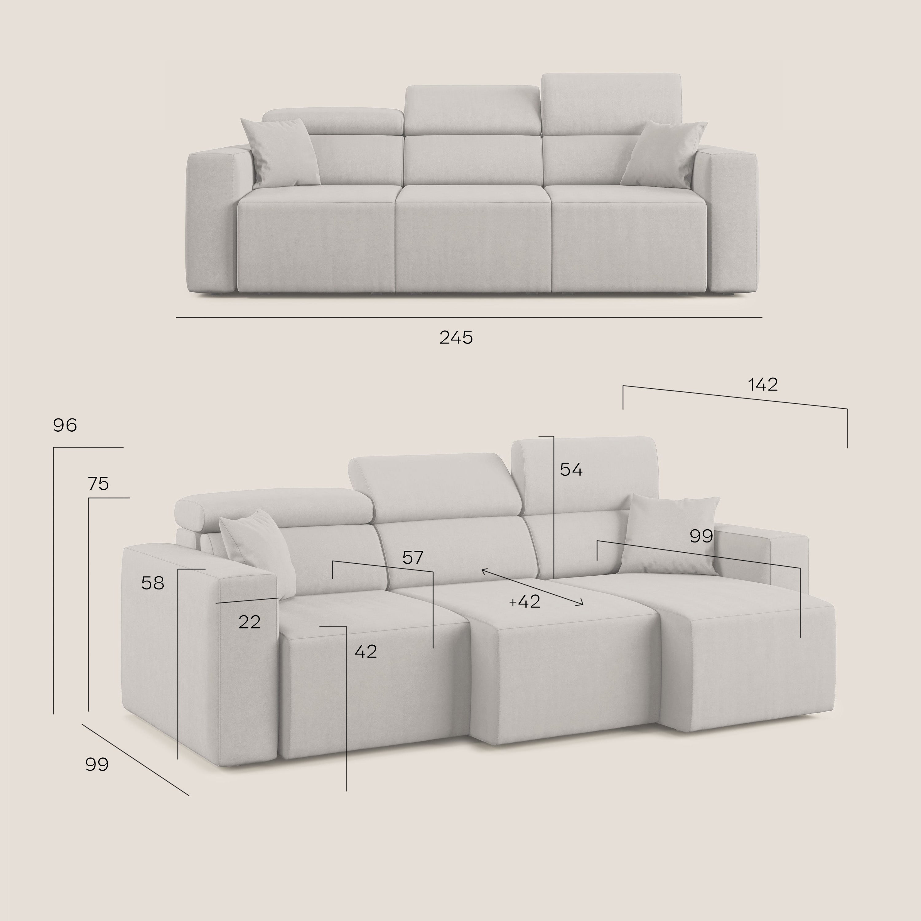 Orwell divano con 3 sedute estraibili in microfibra smacchiabile T11 grigio chiaro - divani.store