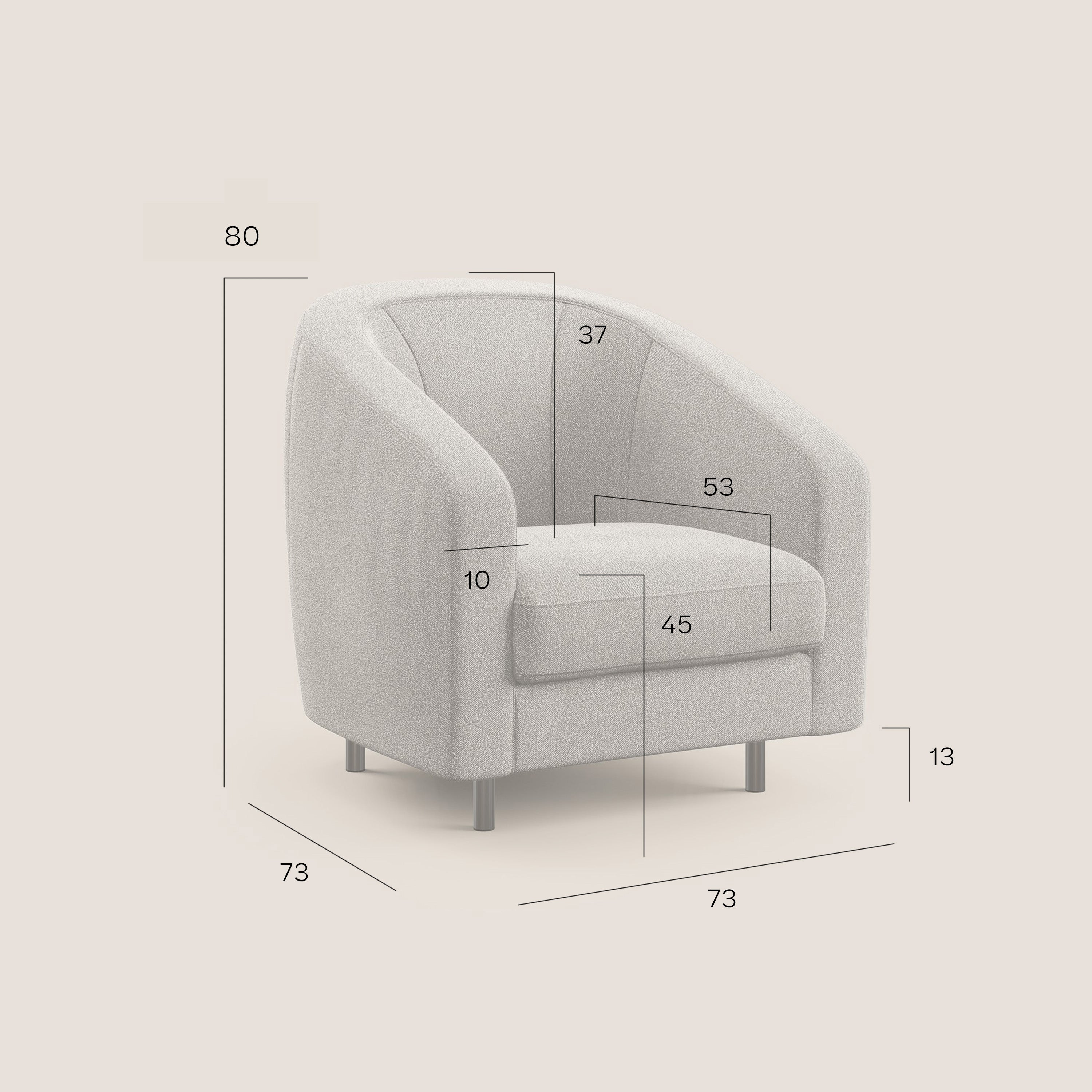 Pandora Poltroncina in morbido tessuto bouclé impermeabile T07 bianco - divani.store