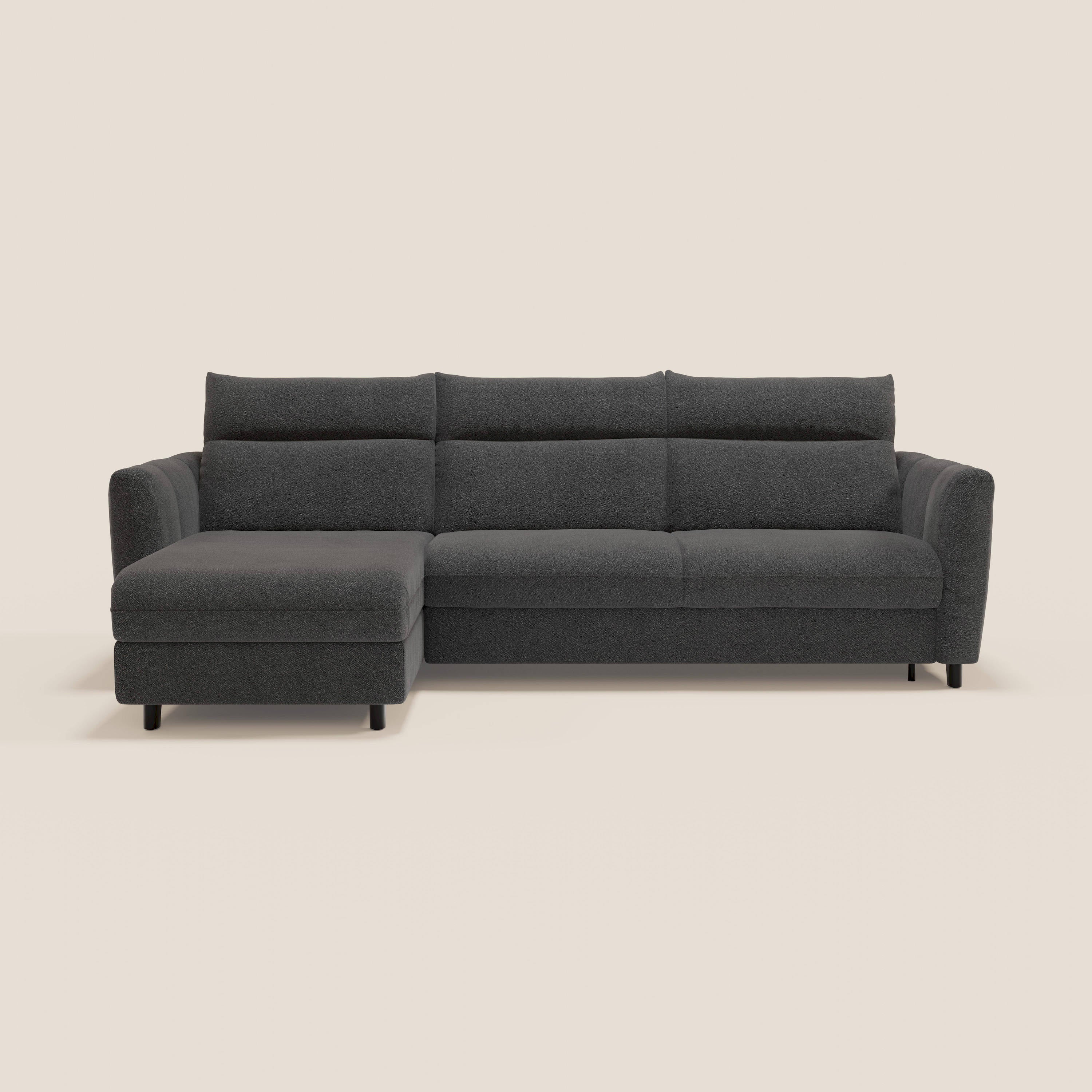 Peonia divano letto angolare con Penisola Contenitore - Materasso H18 cm in Bouclé Impermeabile T07 - divani.store