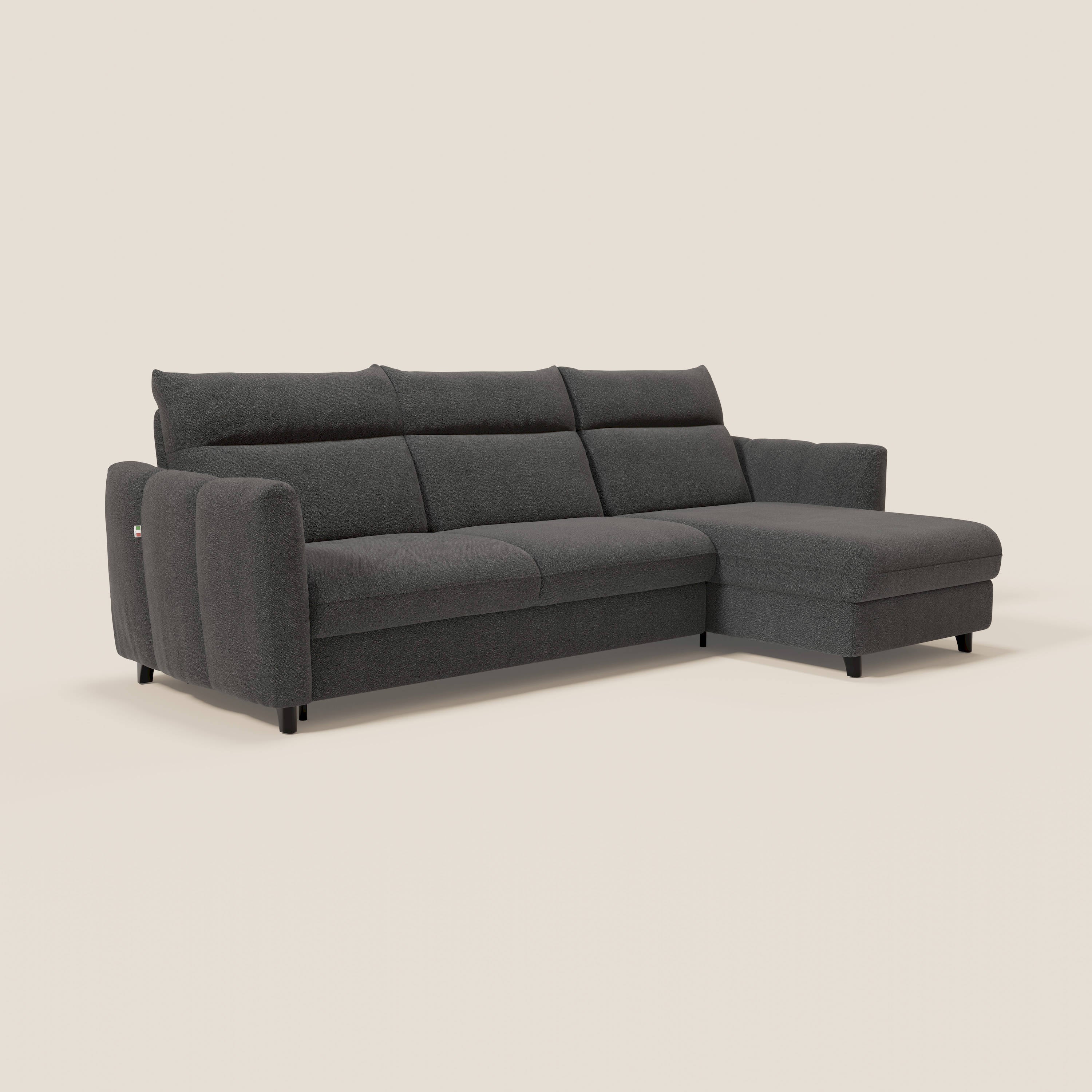 Peonia divano letto angolare con Penisola Contenitore - Materasso H18 cm in Bouclé Impermeabile T07 - divani.store