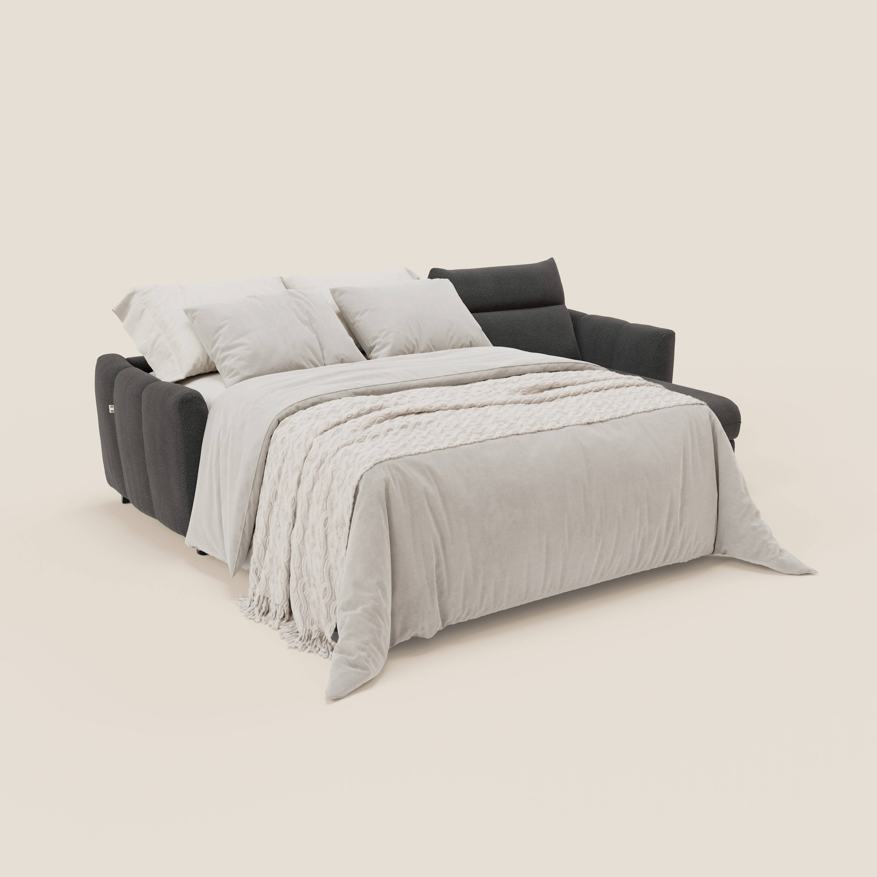 Peonia divano letto angolare con Penisola Contenitore - Materasso H18 cm in Bouclé Impermeabile T07 - divani.store