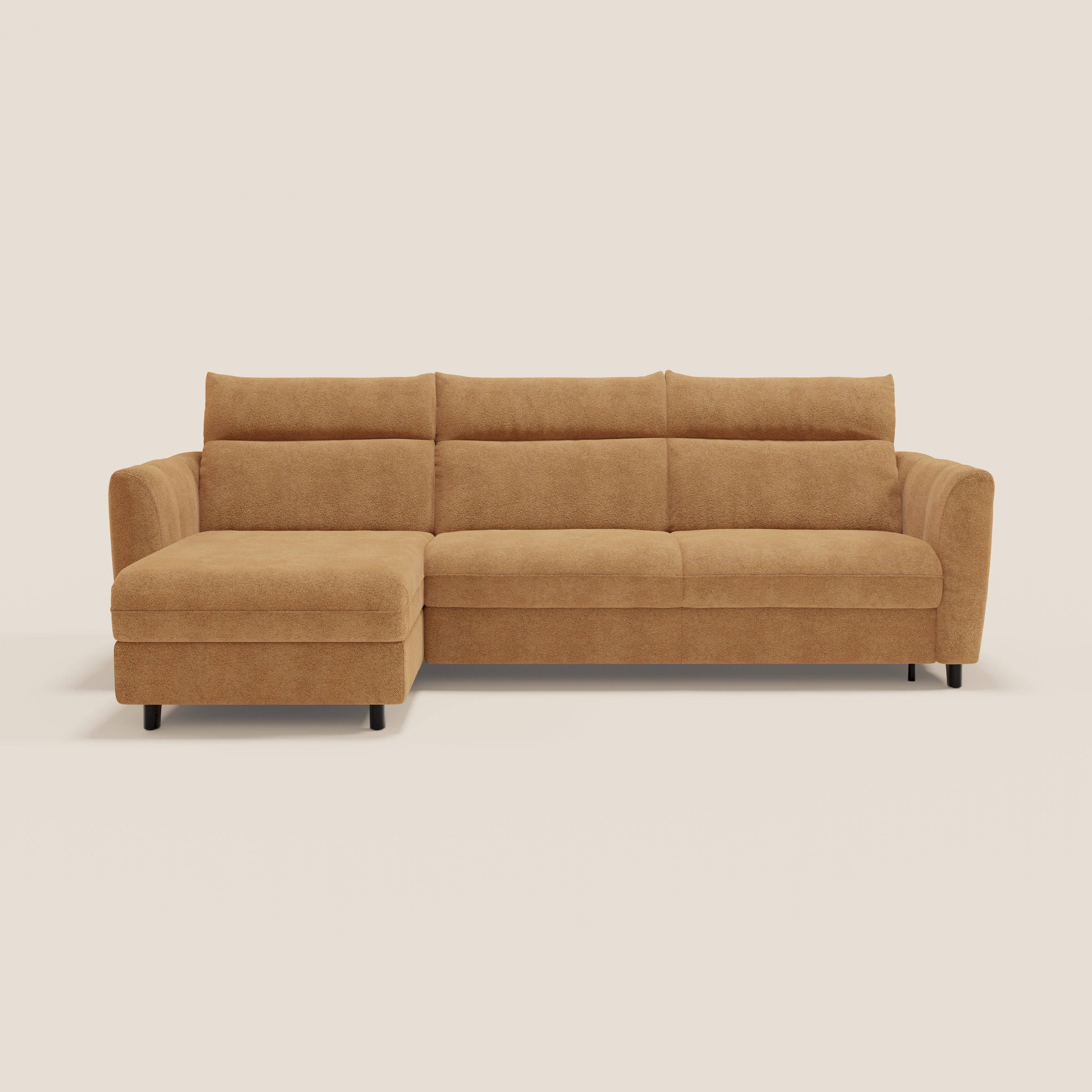 Peonia divano letto angolare con Penisola Contenitore - Materasso H18 cm in Bouclé Impermeabile T07 - divani.store