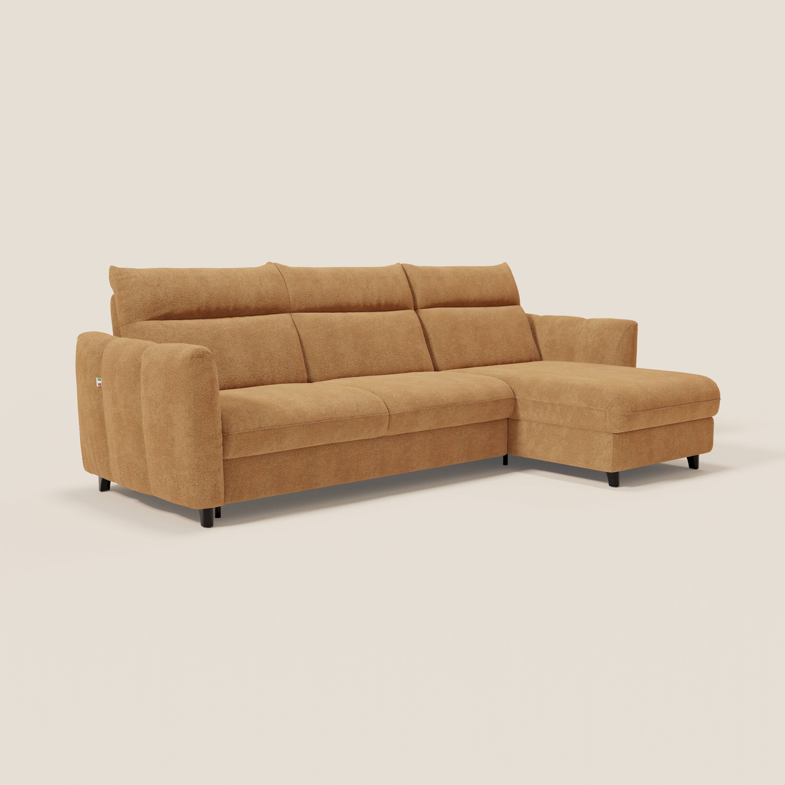 Peonia divano letto angolare con Penisola Contenitore - Materasso H18 cm in Bouclé Impermeabile T07 - divani.store