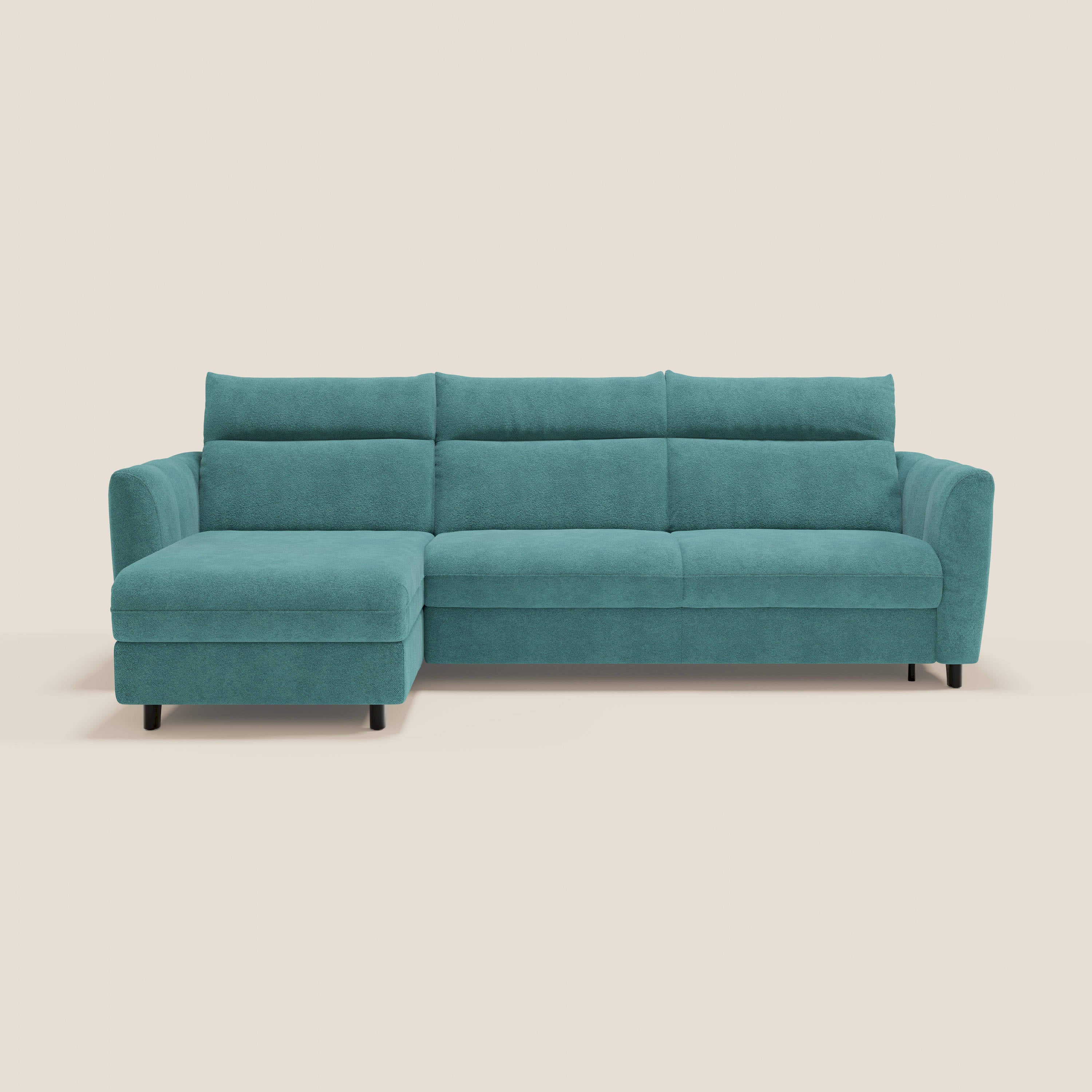 Peonia divano letto angolare con Penisola Contenitore - Materasso H18 cm in Bouclé Impermeabile T07 - divani.store