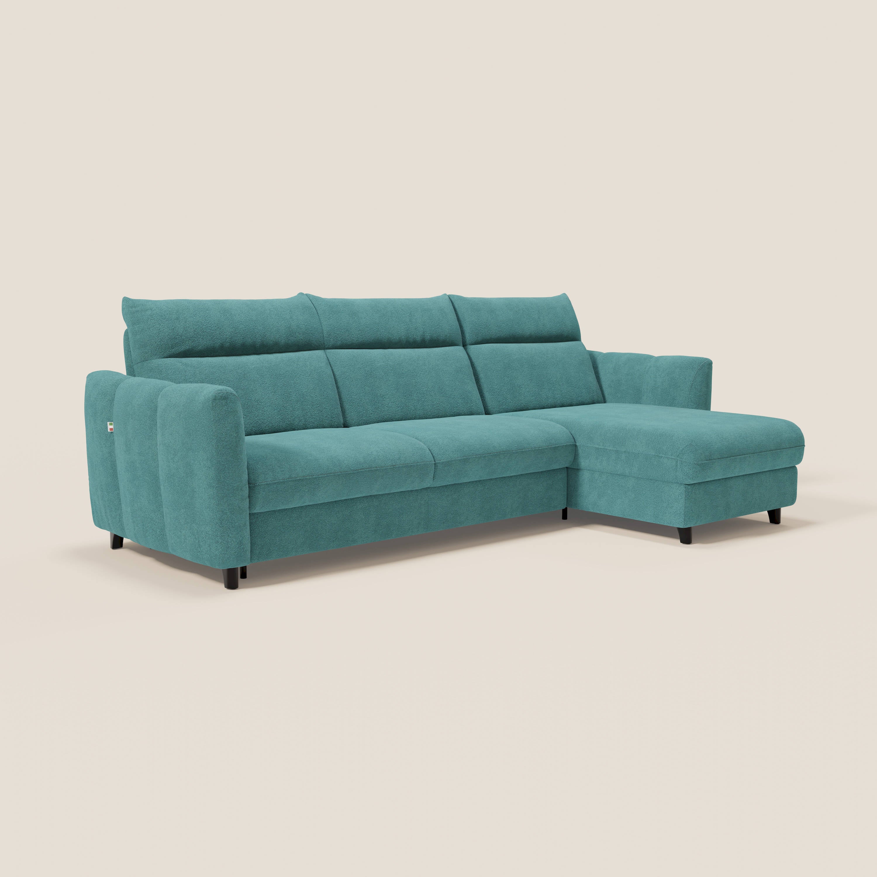 Peonia divano letto angolare con Penisola Contenitore - Materasso H18 cm in Bouclé Impermeabile T07 - divani.store