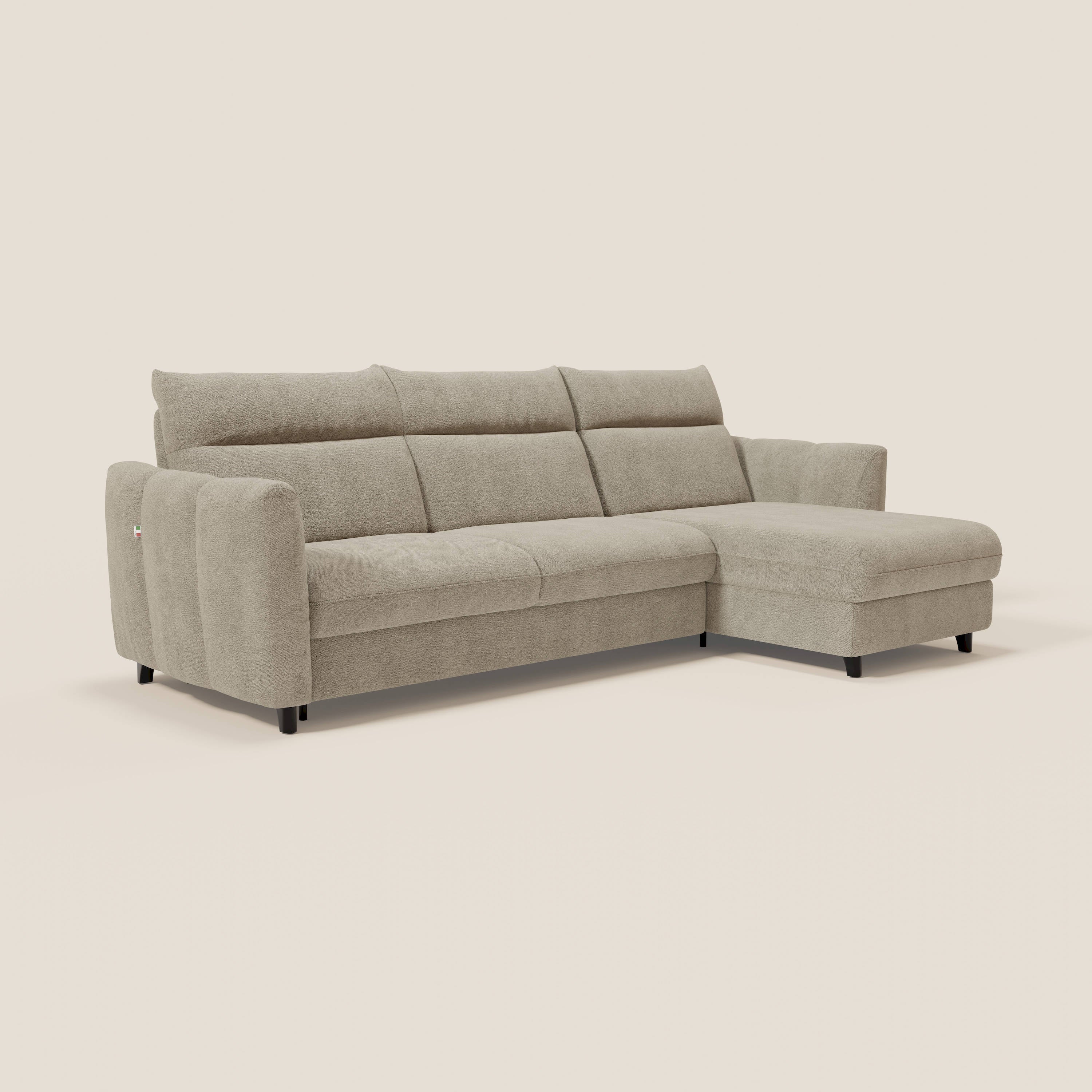 Peonia divano letto angolare con Penisola Contenitore - Materasso H18 cm in Bouclé Impermeabile T07 - divani.store