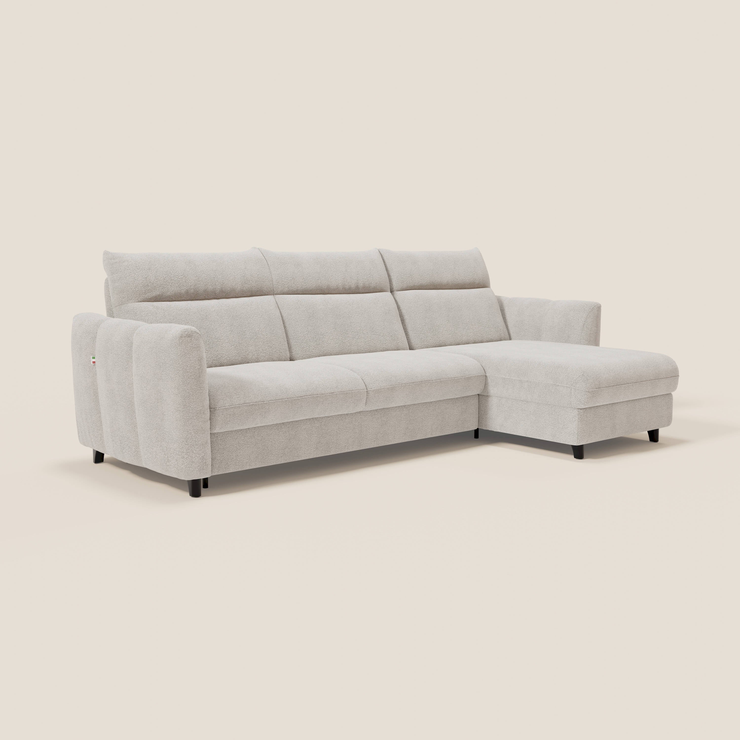 Peonia divano letto angolare con Penisola Contenitore - Materasso H18 cm in Bouclé Impermeabile T07 - divani.store