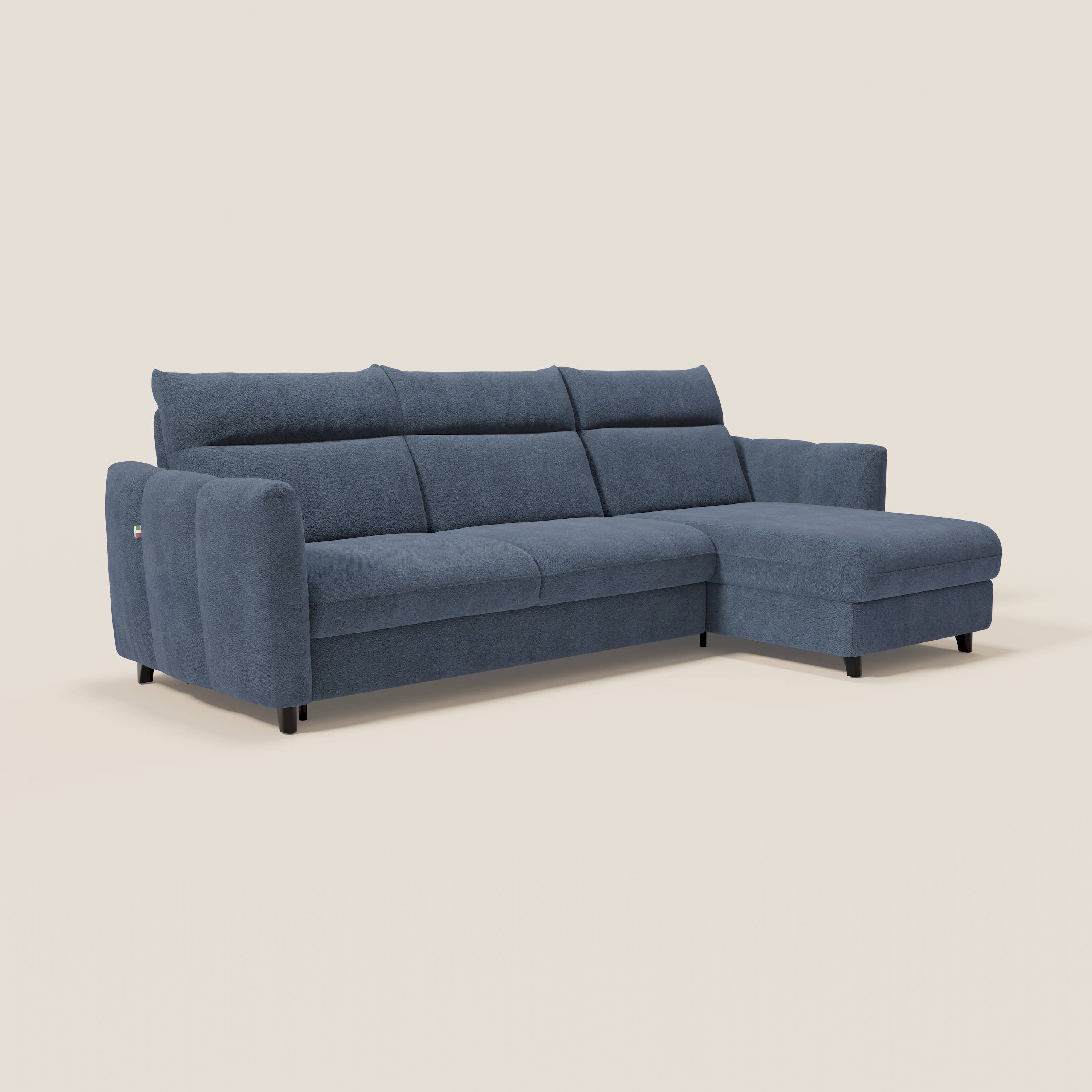 Peonia divano letto angolare con Penisola Contenitore - Materasso H18 cm in Bouclé Impermeabile T07 - divani.store