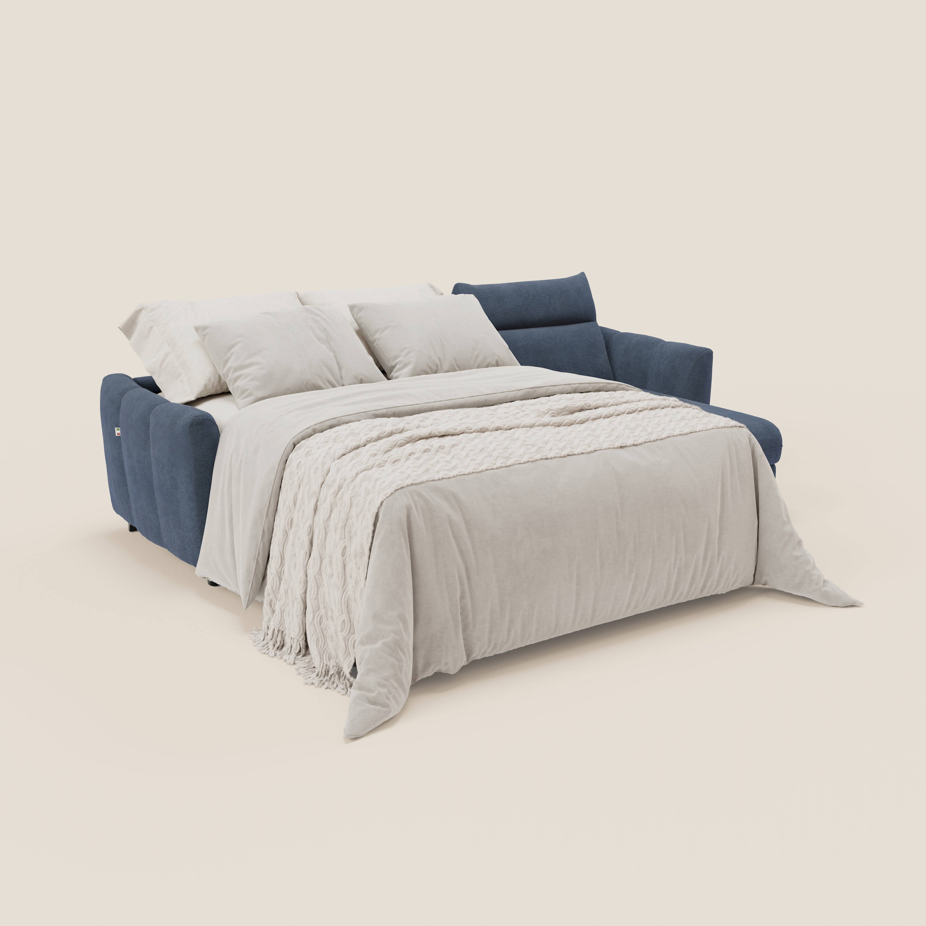Peonia divano letto angolare con Penisola Contenitore - Materasso H18 cm in Bouclé Impermeabile T07 - divani.store