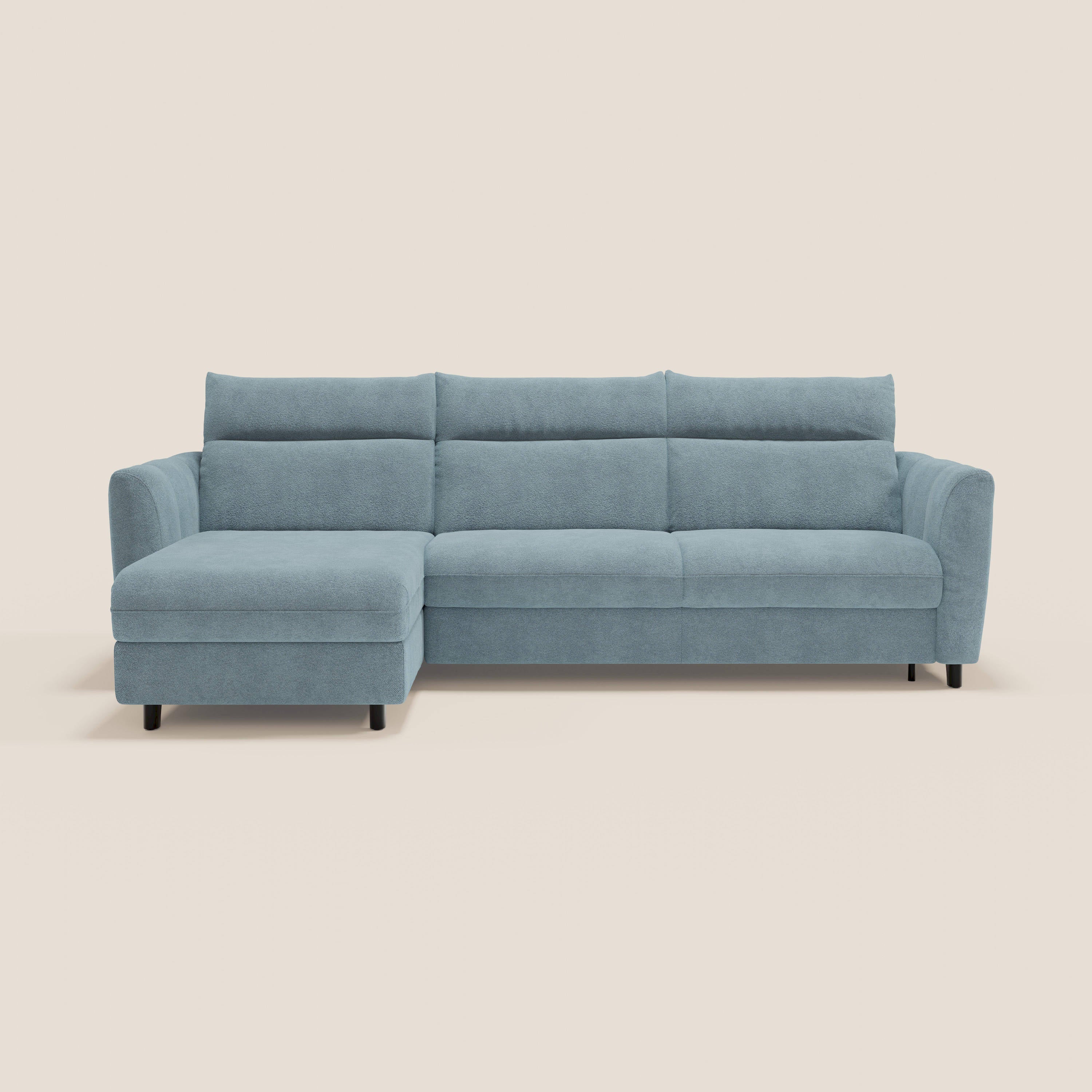 Peonia divano letto angolare con Penisola Contenitore - Materasso H18 cm in Bouclé Impermeabile T07 - divani.store