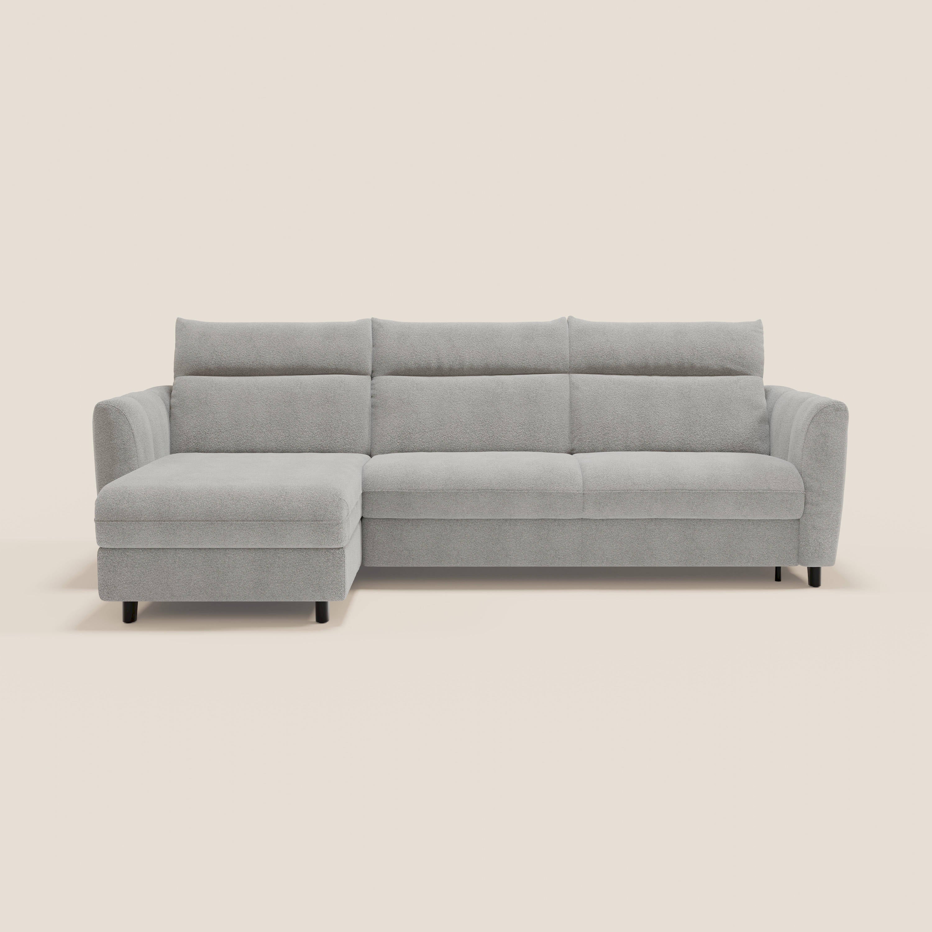 Peonia divano letto angolare con Penisola Contenitore - Materasso H18 cm in Bouclé Impermeabile T07 - divani.store