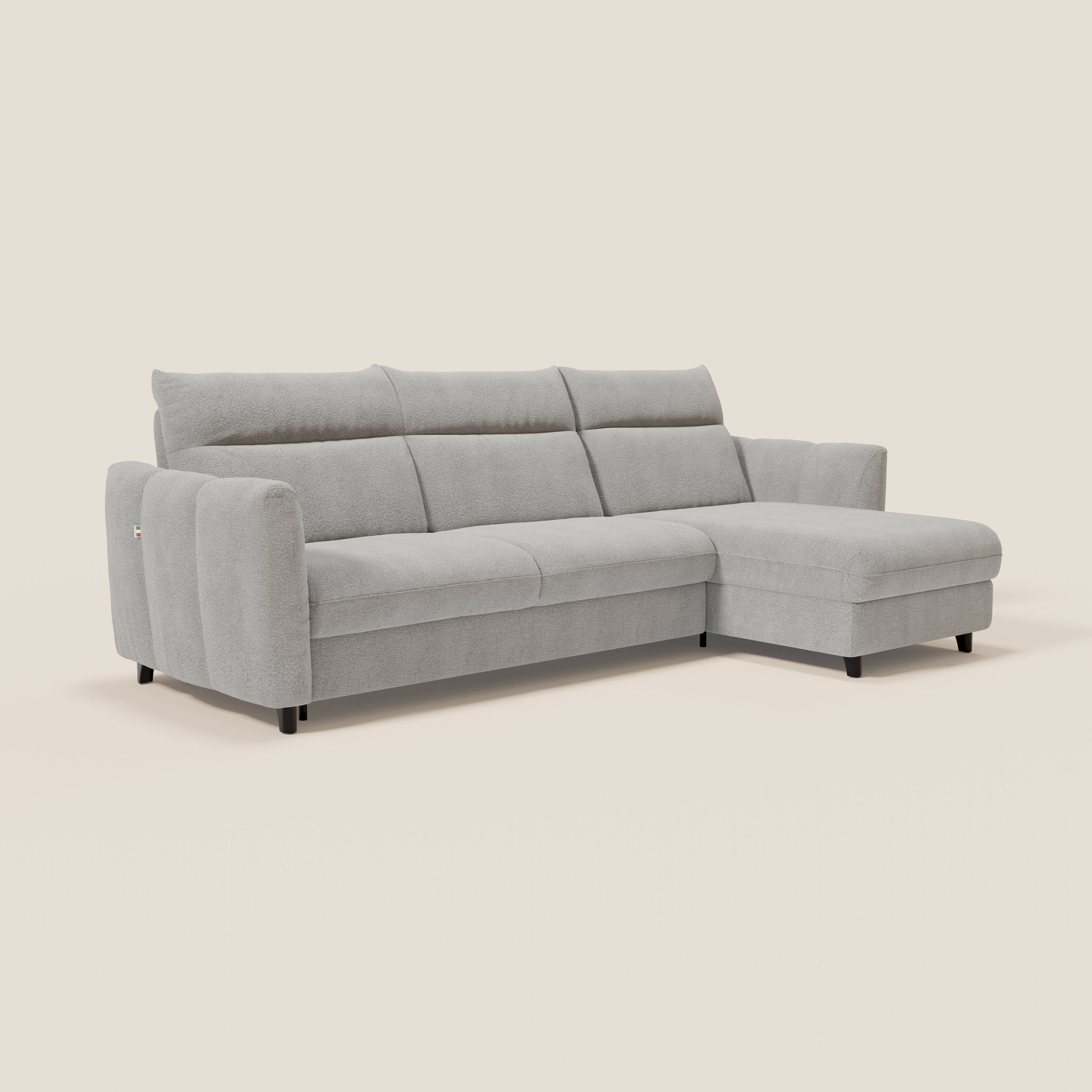 Peonia divano letto angolare con Penisola Contenitore - Materasso H18 cm in Bouclé Impermeabile T07 - divani.store