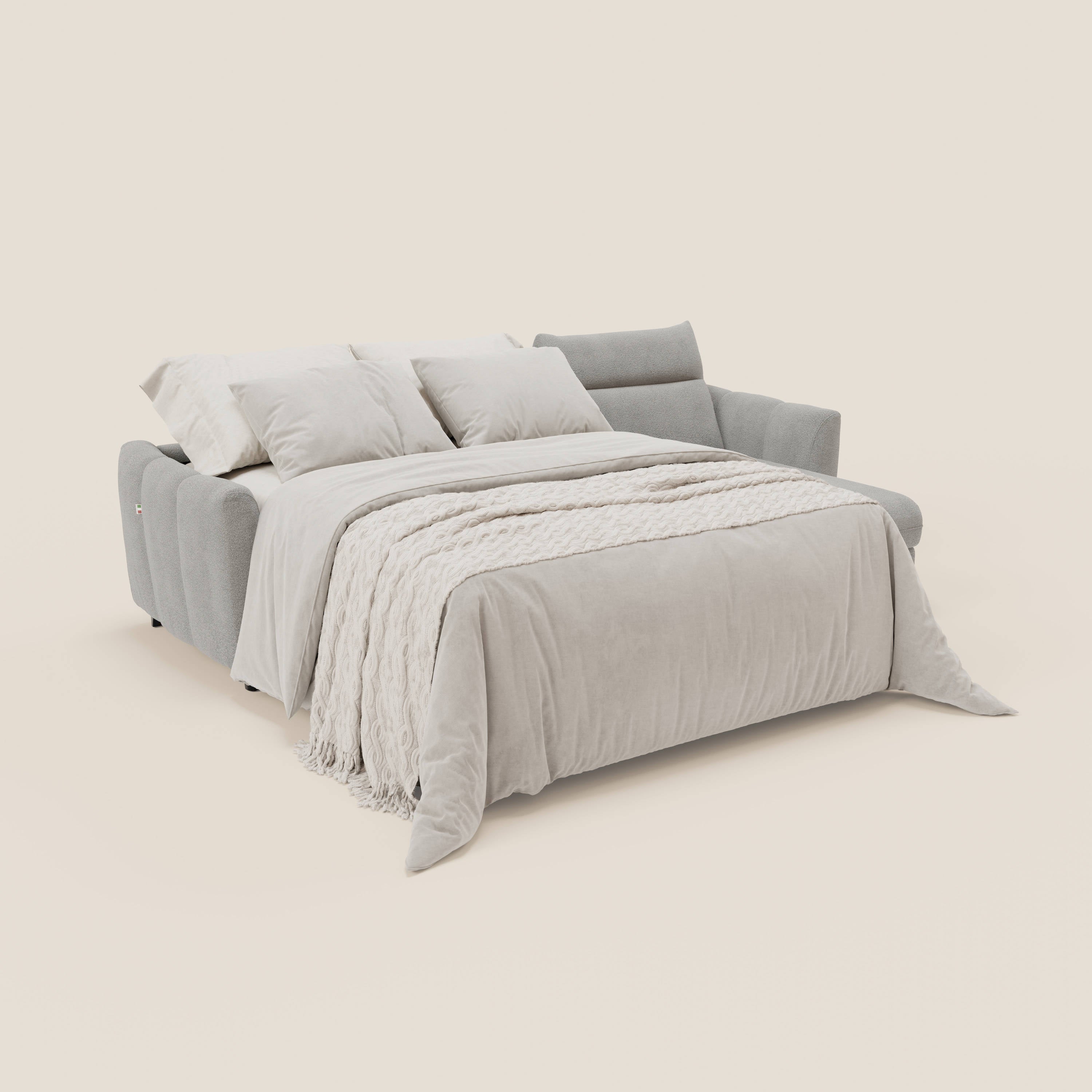 Peonia divano letto angolare con Penisola Contenitore - Materasso H18 cm in Bouclé Impermeabile T07 - divani.store