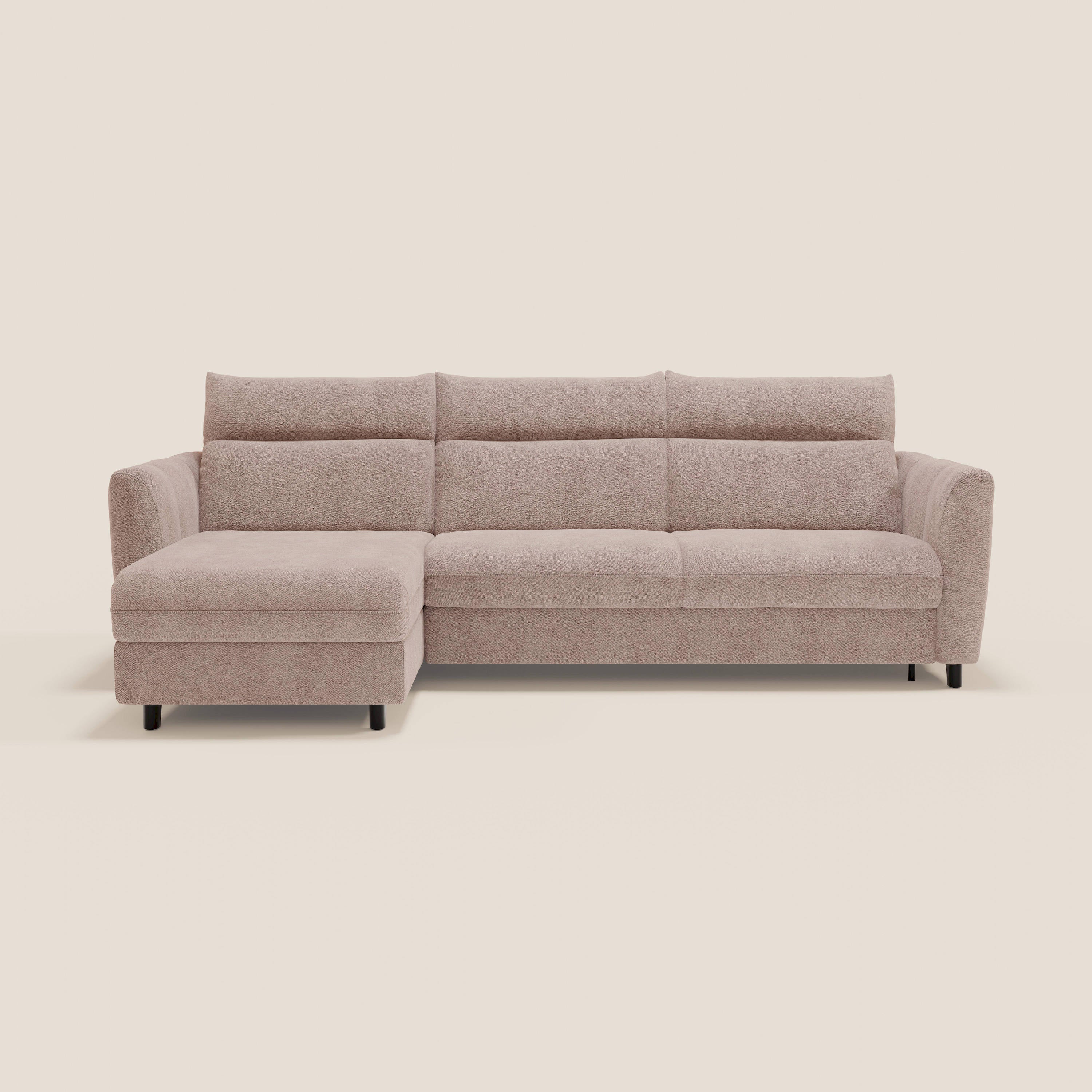 Peonia divano letto angolare con Penisola Contenitore - Materasso H18 cm in Bouclé Impermeabile T07 - divani.store