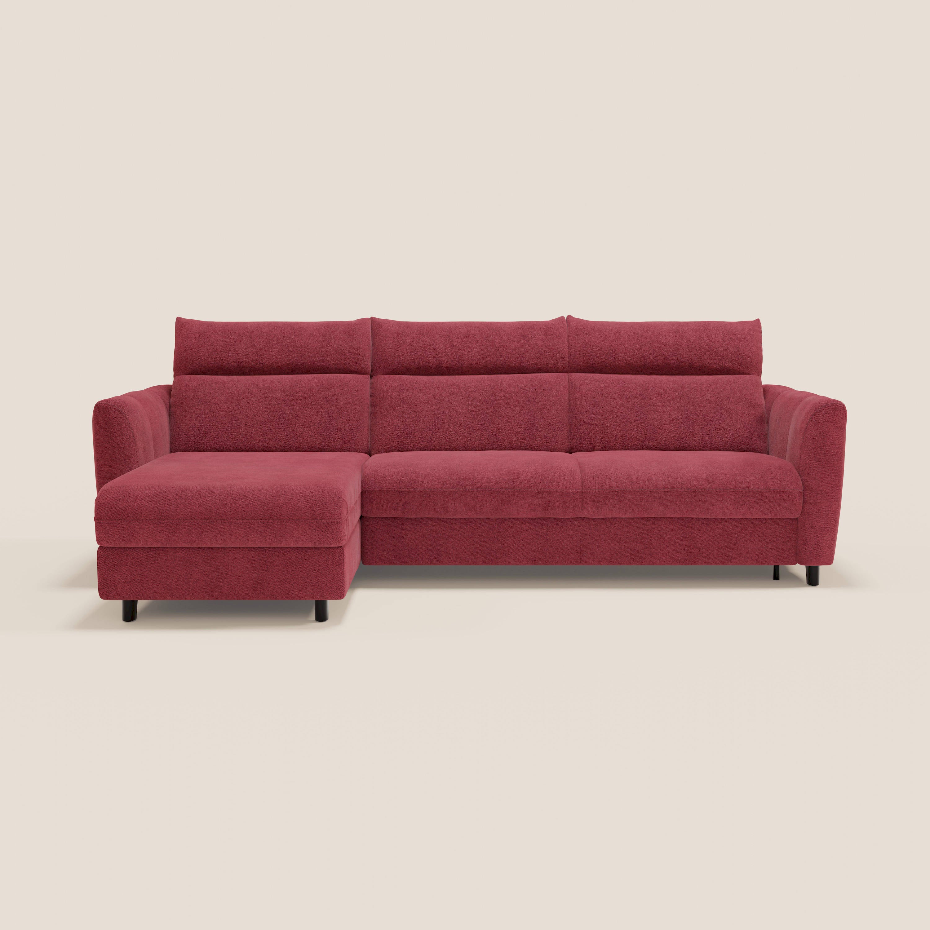 Peonia divano letto angolare con Penisola Contenitore - Materasso H18 cm in Bouclé Impermeabile T07 - divani.store