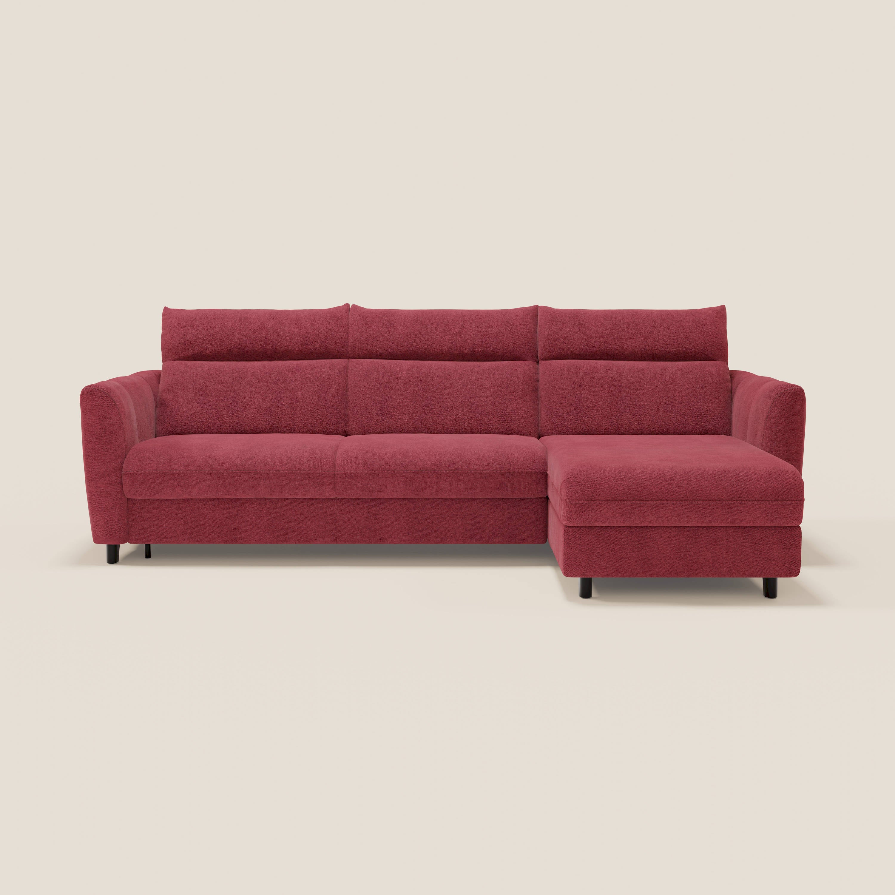 Peonia divano letto angolare con Penisola Contenitore - Materasso H18 cm in Bouclé Impermeabile T07 - divani.store