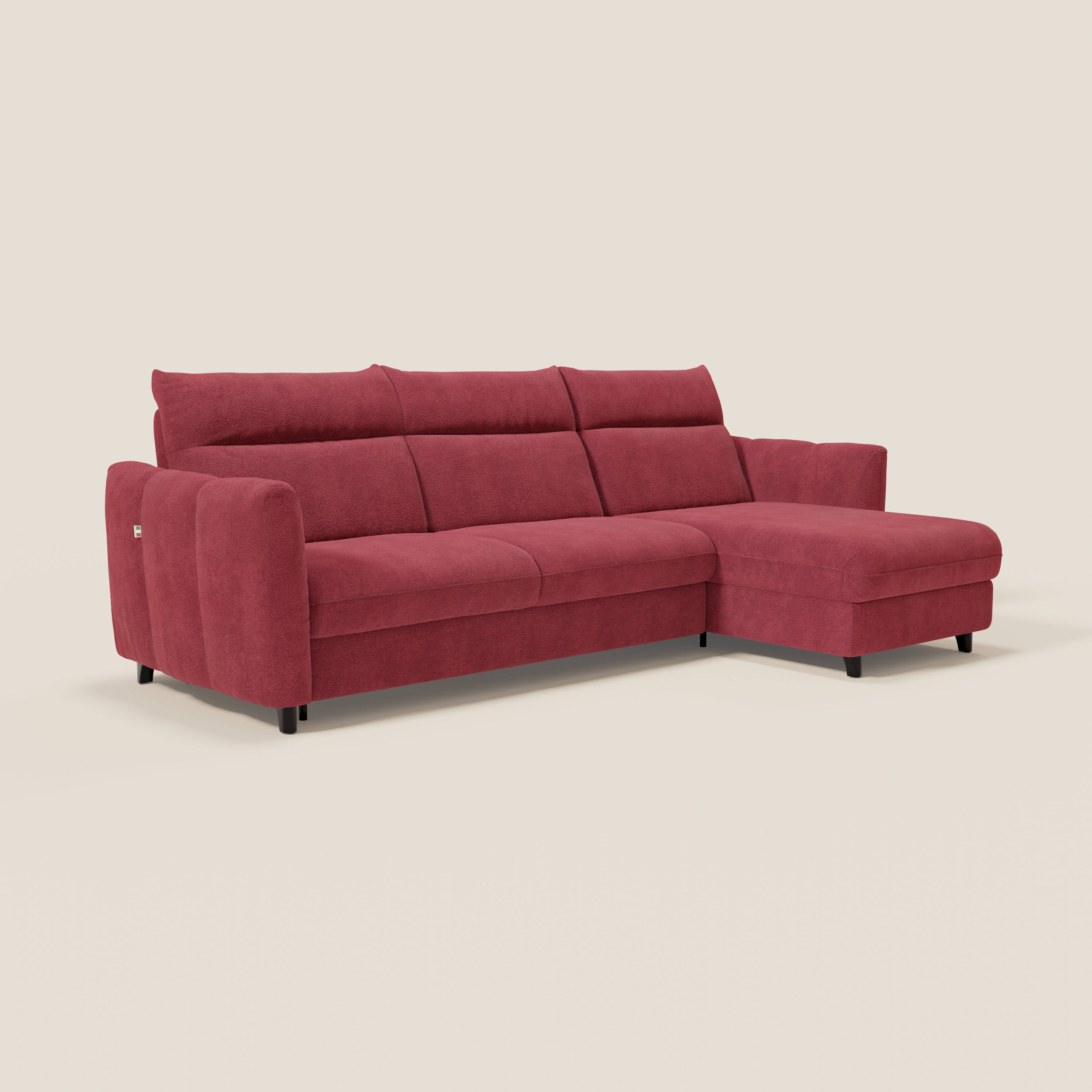 Peonia divano letto angolare con Penisola Contenitore - Materasso H18 cm in Bouclé Impermeabile T07 - divani.store