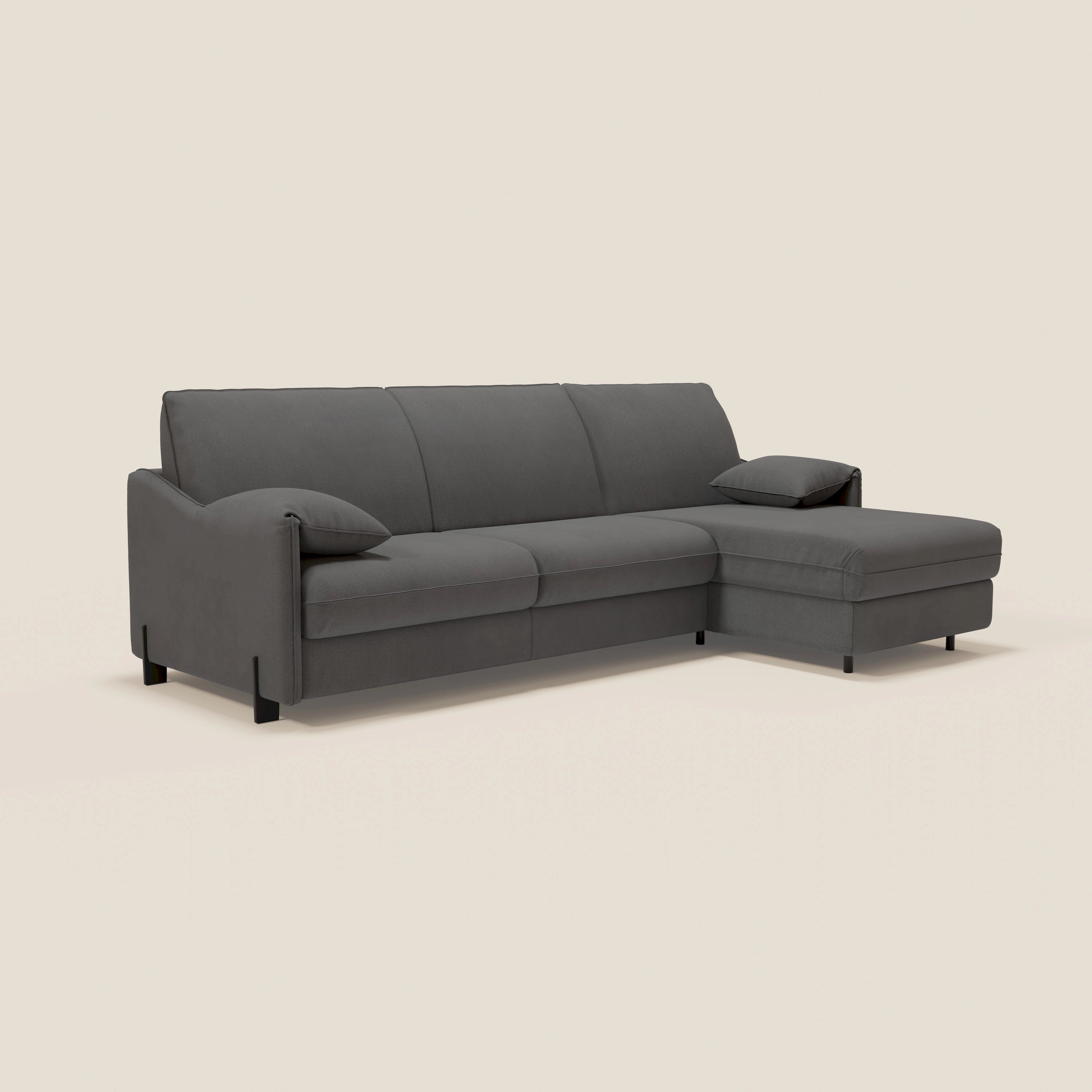 Primula divano letto angolare con materasso H18 cm - penisola contenitore in tessuto smacchiabile T05 - divani.store