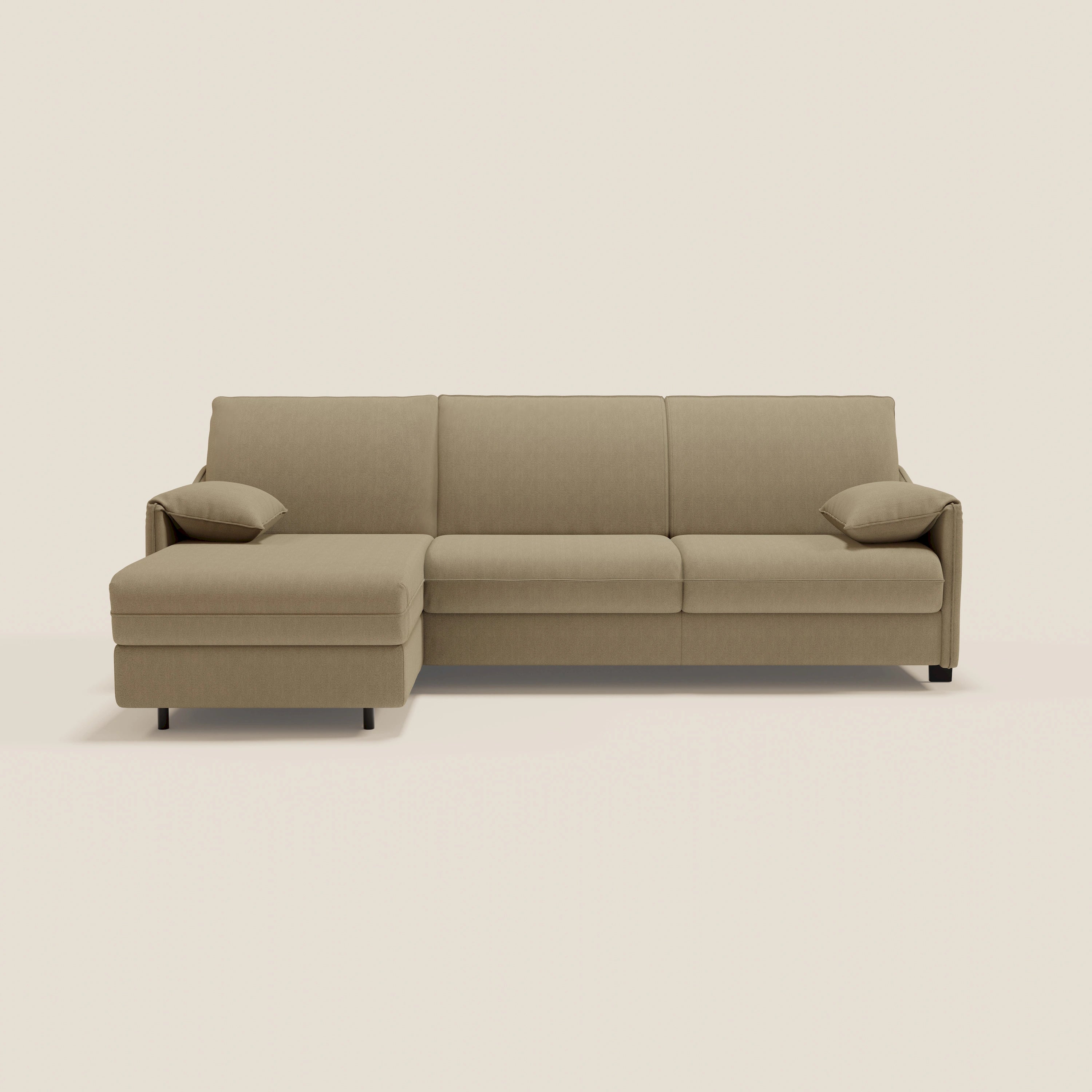 Primula divano letto angolare con materasso H18 cm - penisola contenitore in tessuto smacchiabile T05 - divani.store