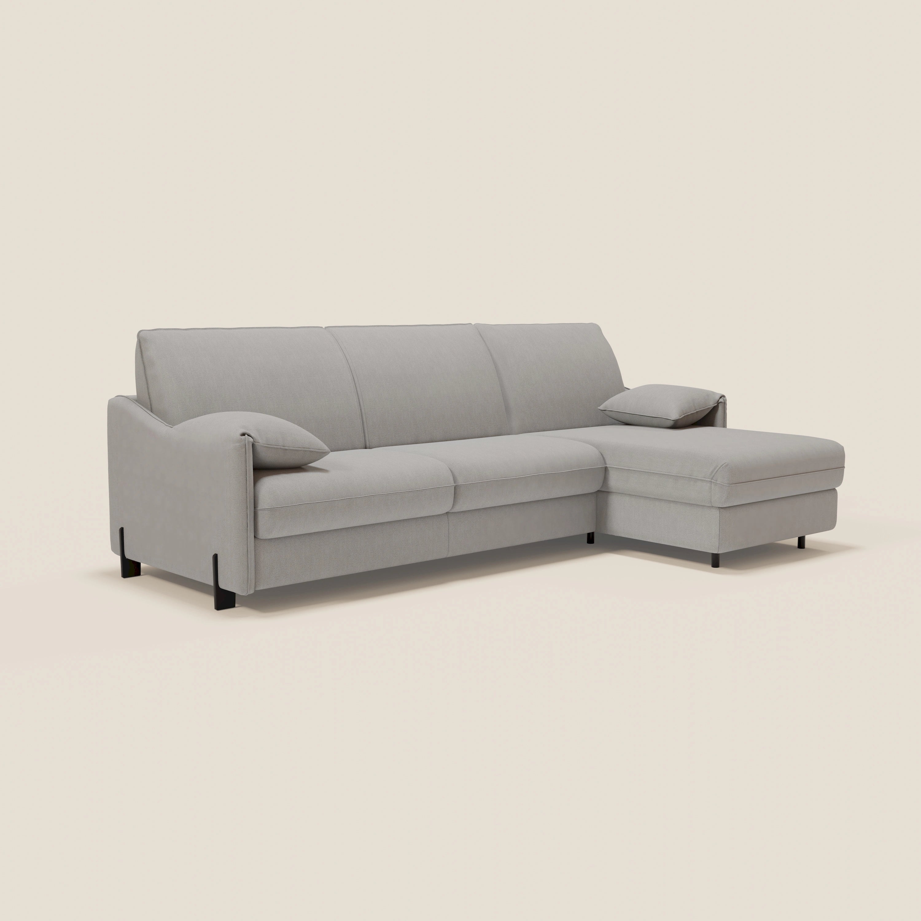 Primula divano letto angolare con materasso H18 cm - penisola contenitore in tessuto smacchiabile T05 - divani.store