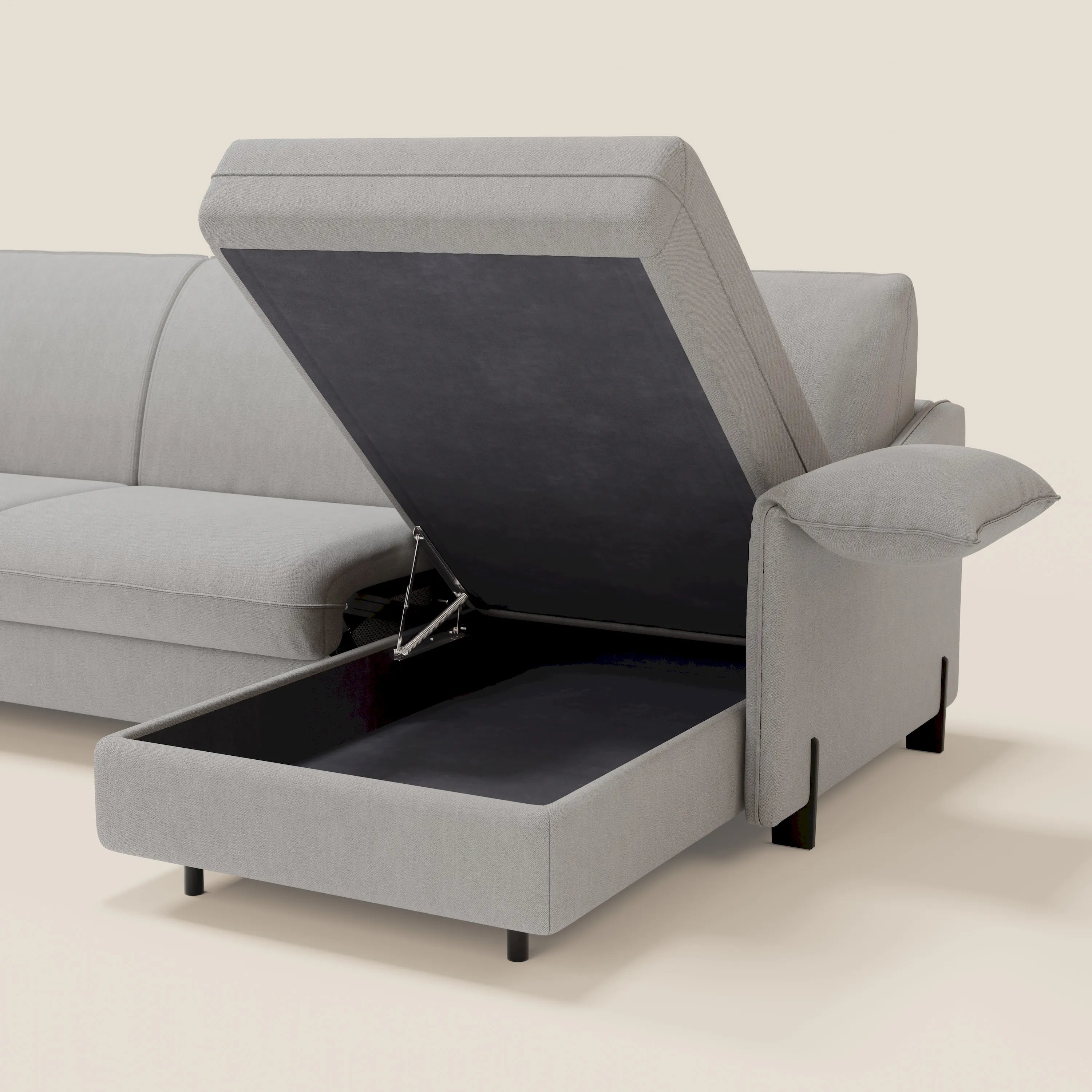 Primula divano letto angolare con materasso H18 cm - penisola contenitore in tessuto smacchiabile T05 - divani.store