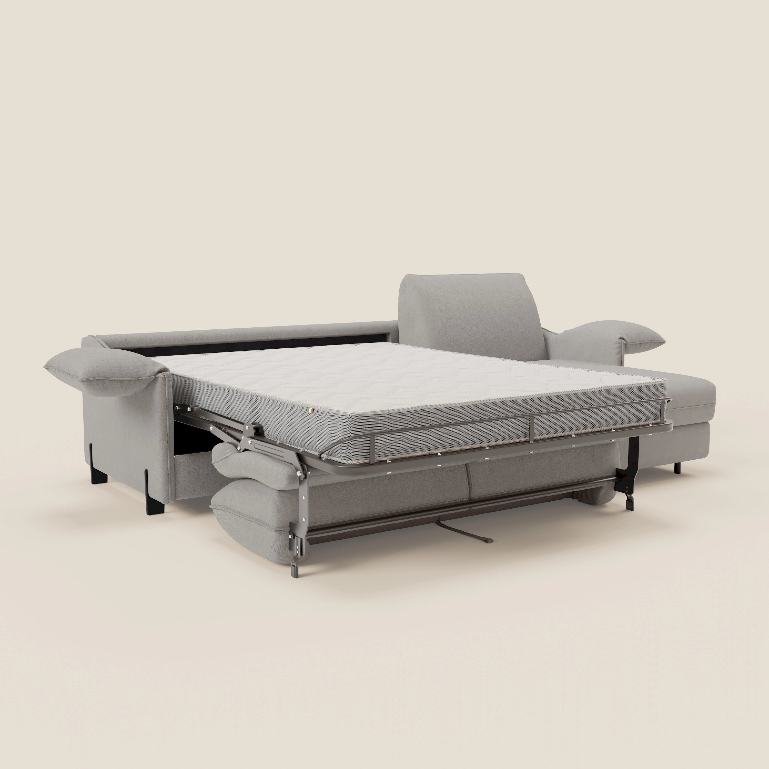 Primula divano letto angolare con materasso H18 cm - penisola contenitore in tessuto smacchiabile T05 - divani.store