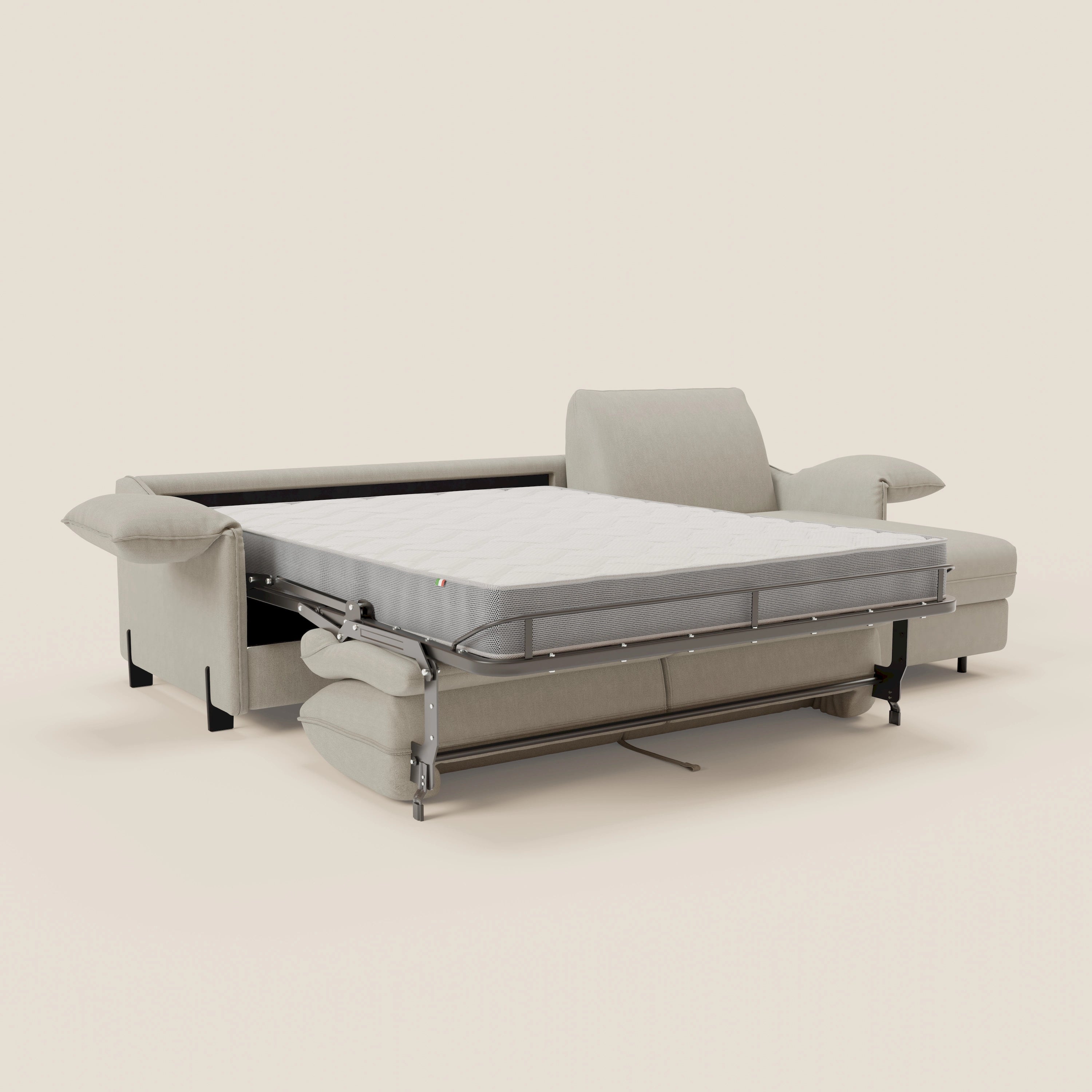 Primula divano letto angolare con materasso H18 cm - penisola contenitore in tessuto smacchiabile T05 - divani.store