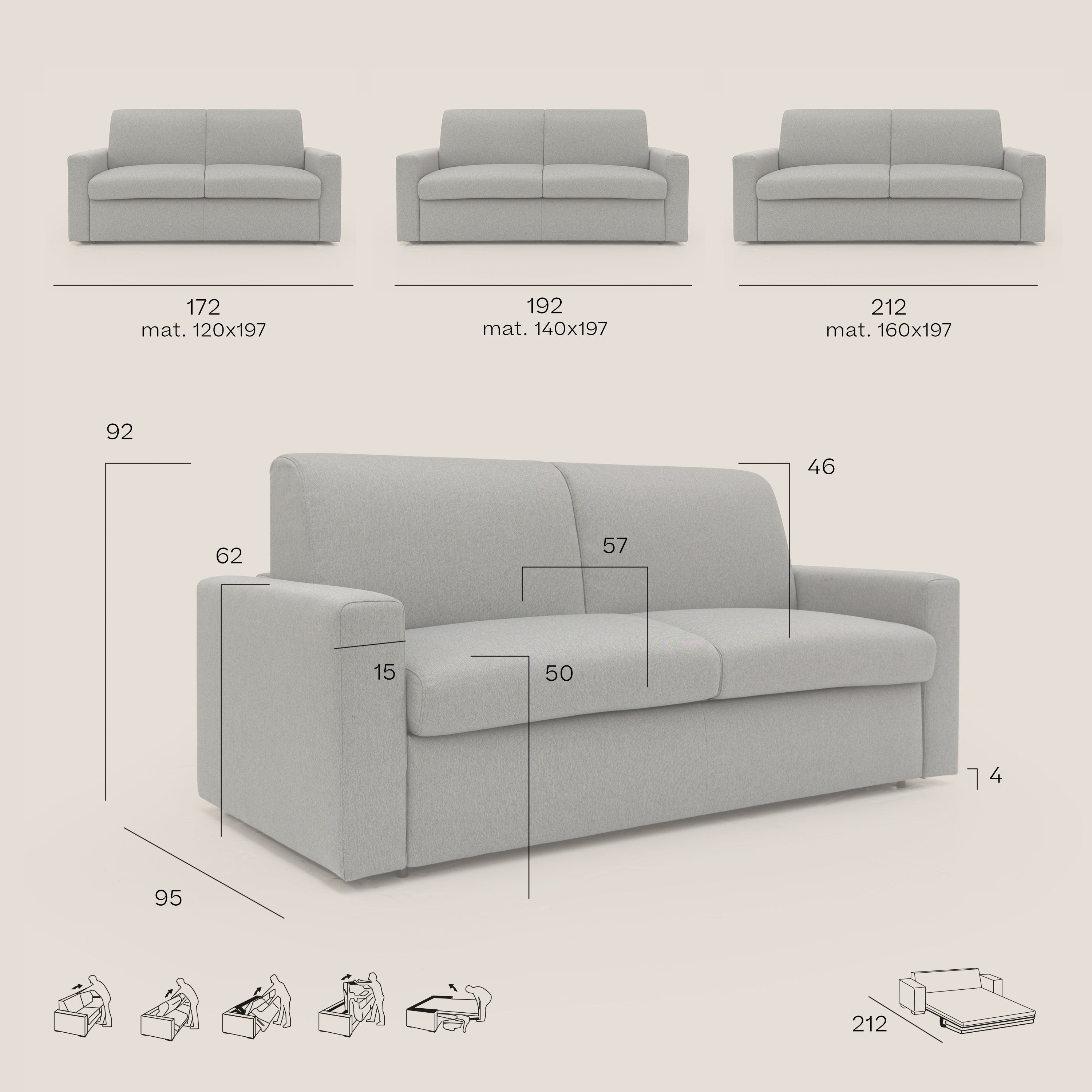 Kansas Divano letto matrimoniale alto 20 cm in tessuto impermeabile misto cotone T13 blu - divani.store
