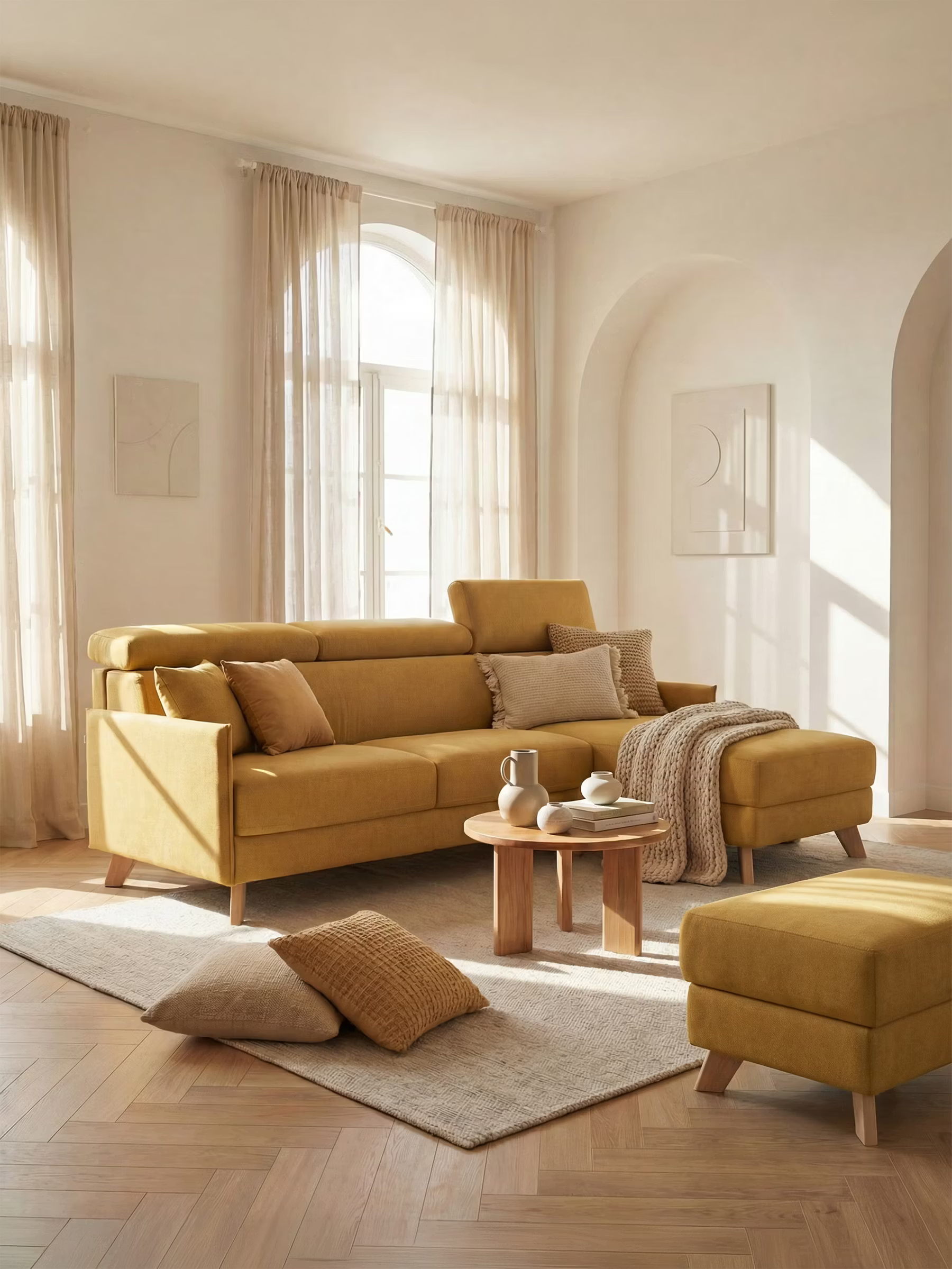 Sole Sofá cama matrimonial esquinero con chaise longue con almacenaje y reposacabezas reclinables - tejido antimanchas T23
