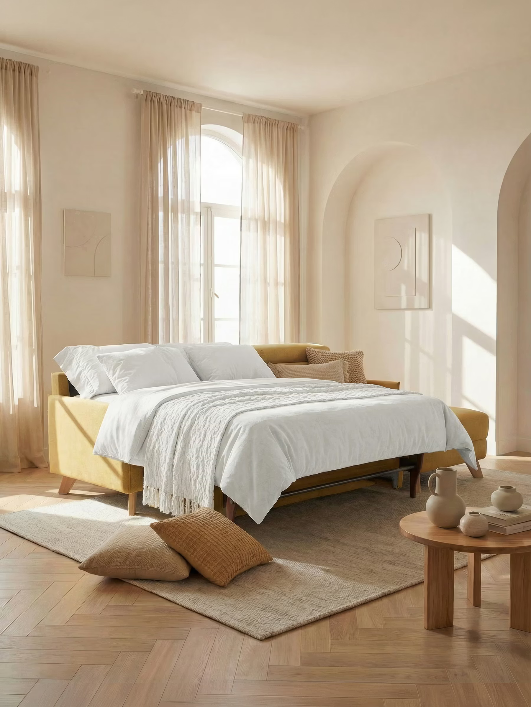Sole Sofá cama matrimonial esquinero con chaise longue con almacenaje y reposacabezas reclinables - tejido antimanchas T23