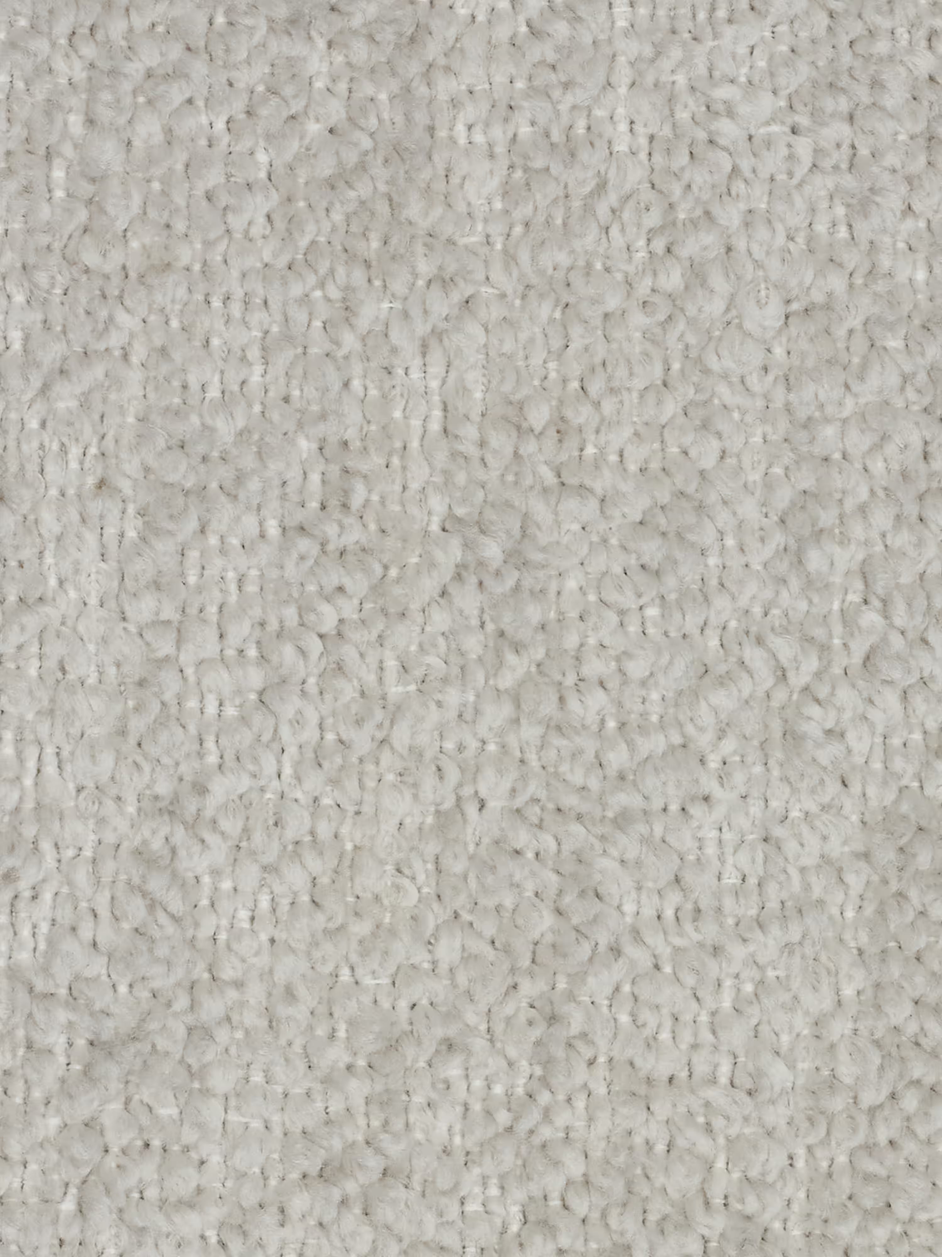 Primo piano del pouf e modulo Mosaic in bouclé di Divani.Store, dalle dimensioni di 96x77 cm, con finitura capitonné in tessuto T21 antimacchia. La superficie in bouclé grigio chiaro presenta anelli fitti, che creano una trama morbida e uniforme che richiama lo stile dei pouf classici. Sottili variazioni di sfumatura sono visibili lungo le fibre intrecciate, mettendo in risalto l’uniformità del colore e la raffinata lavorazione artigianale.
