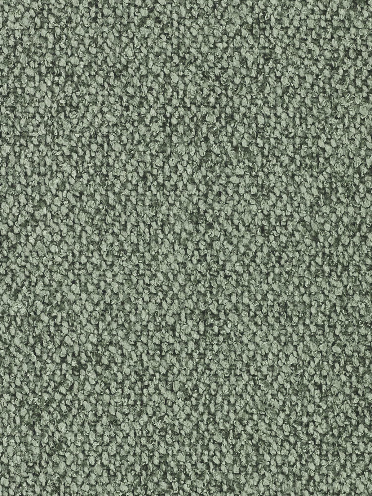 Un primo piano del tessuto verde salvia, a trama grossa e annodata, su un divano Curvo a Fagiolo Croissant a 3 posti con schienali traslanti, rivestito in morbido tessuto effetto cotone lavabile T33, che mette in risalto la trama a bouclé.