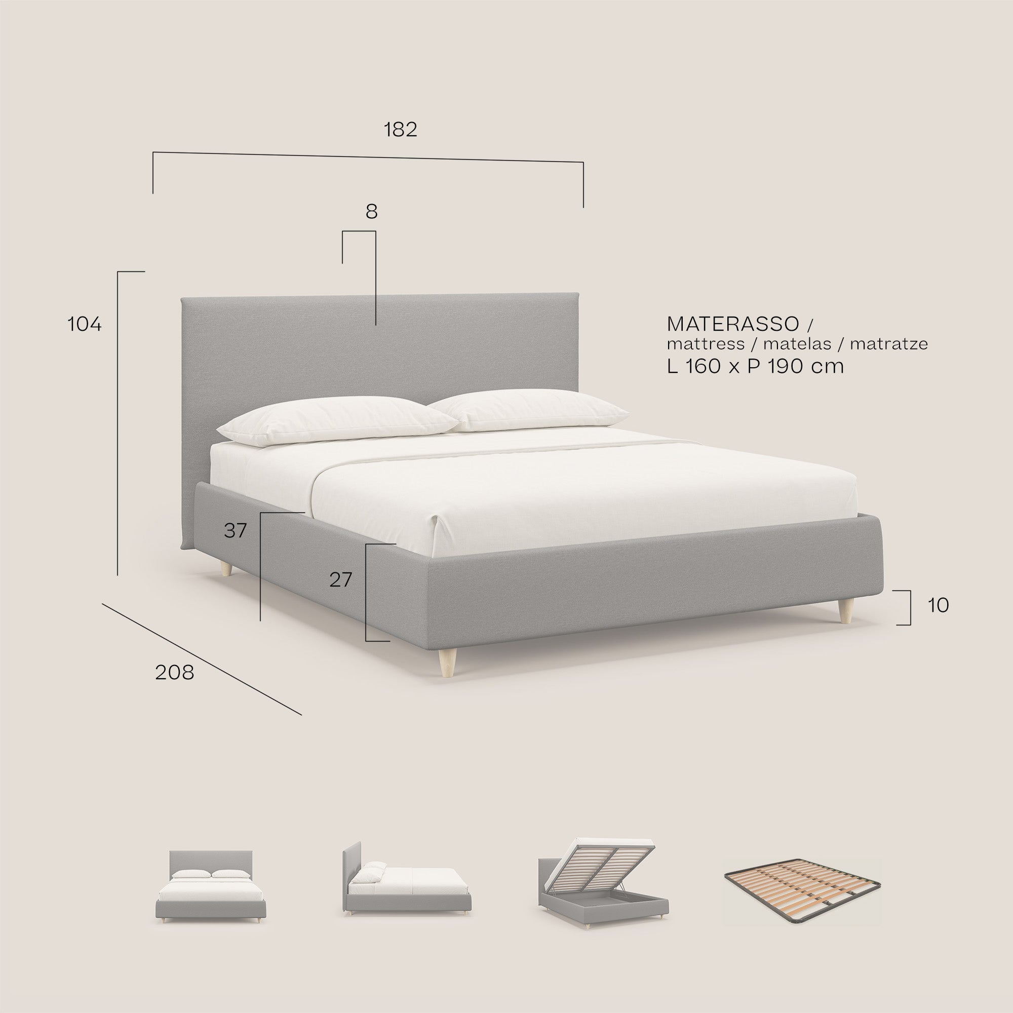 Teresa letto contenitore e sfoderabile in tessuto misto cotone impermeabile T13 marrone - divani.store