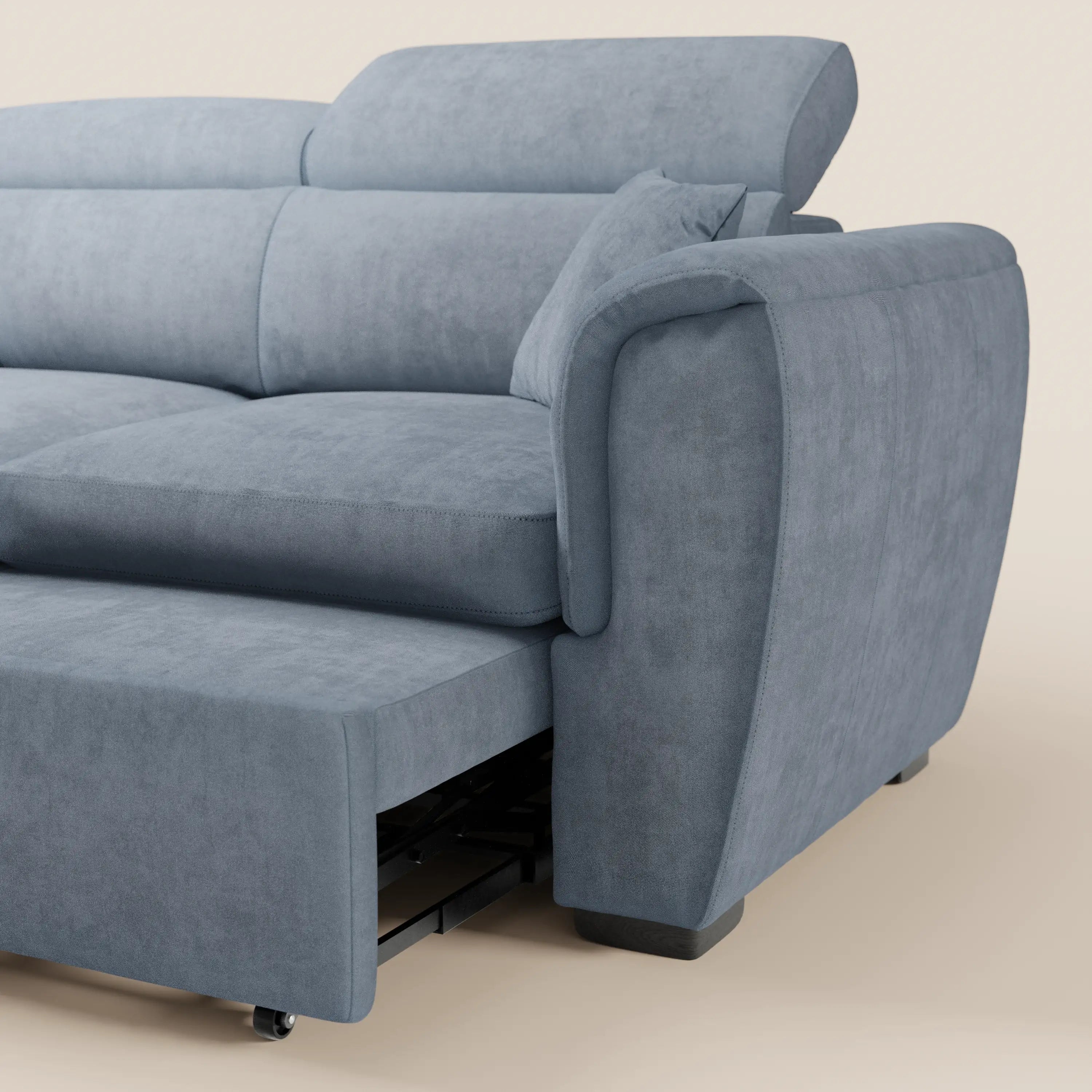 Basalto Modern Corner Sofa with Chaise Longue - metal base and feather cushions in stain-resistant fabric T31