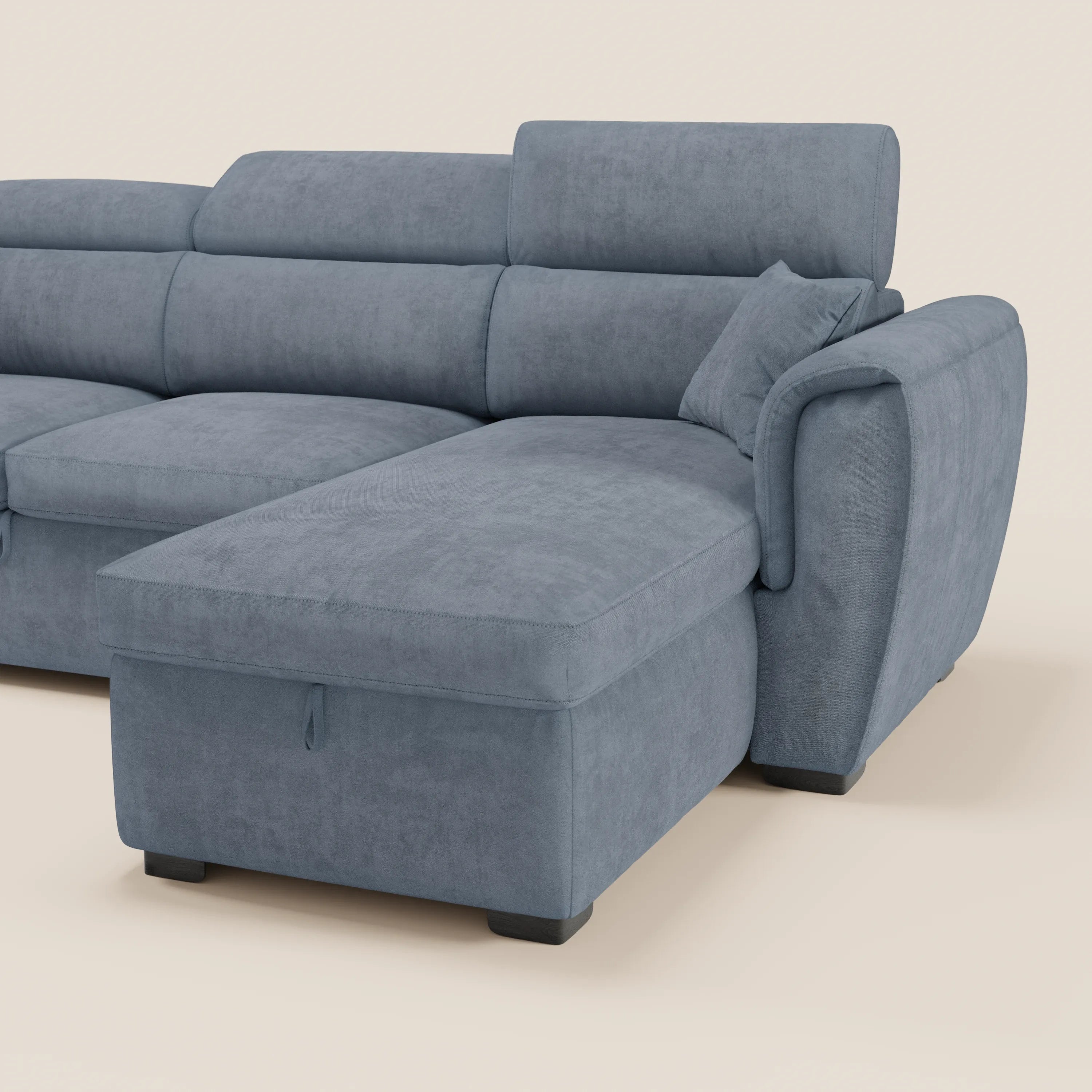 Basalto Modern Corner Sofa with Chaise Longue - metal base and feather cushions in stain-resistant fabric T31