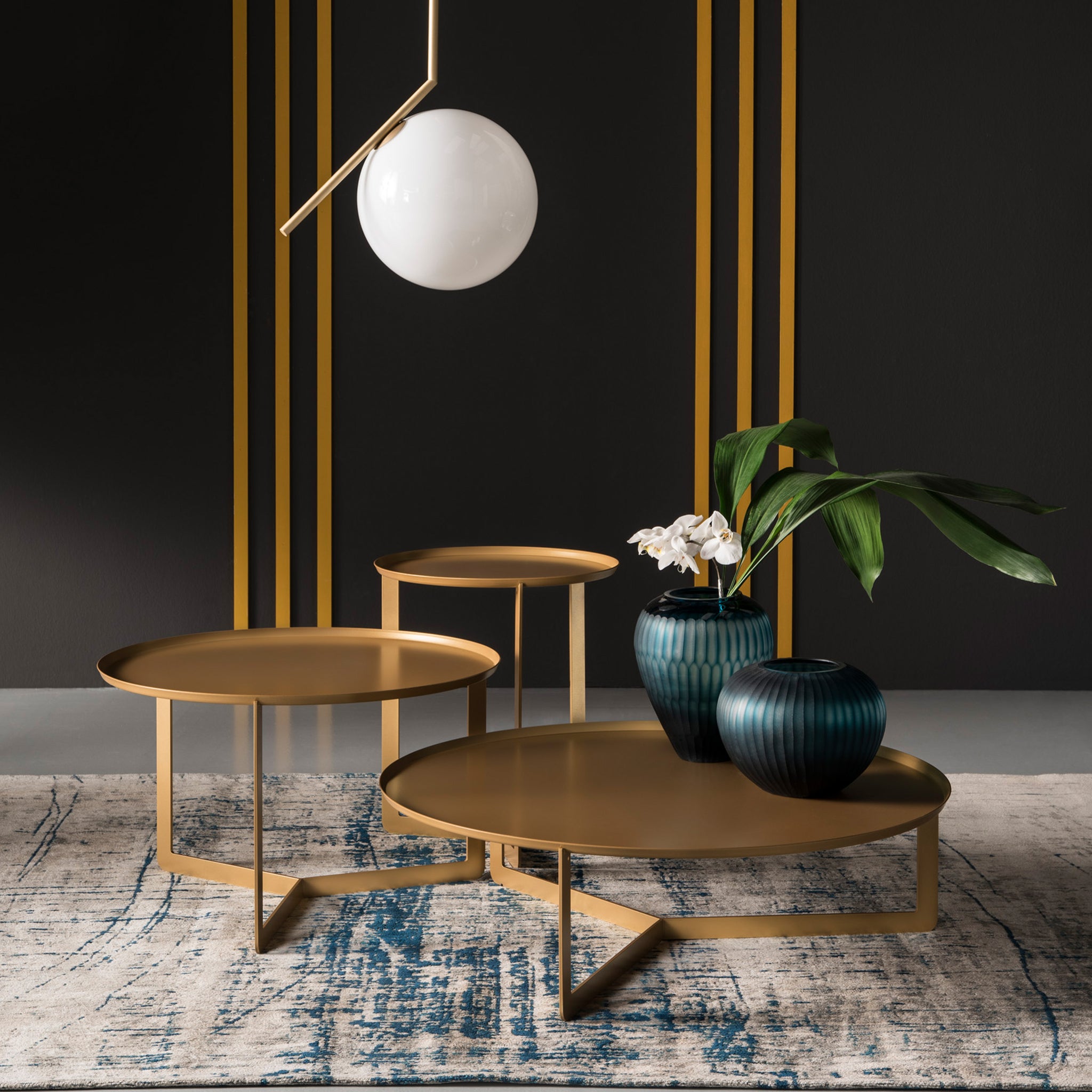 Round collezione tavolini rotondi da soggiorno in 3 misure in oro metallizzato