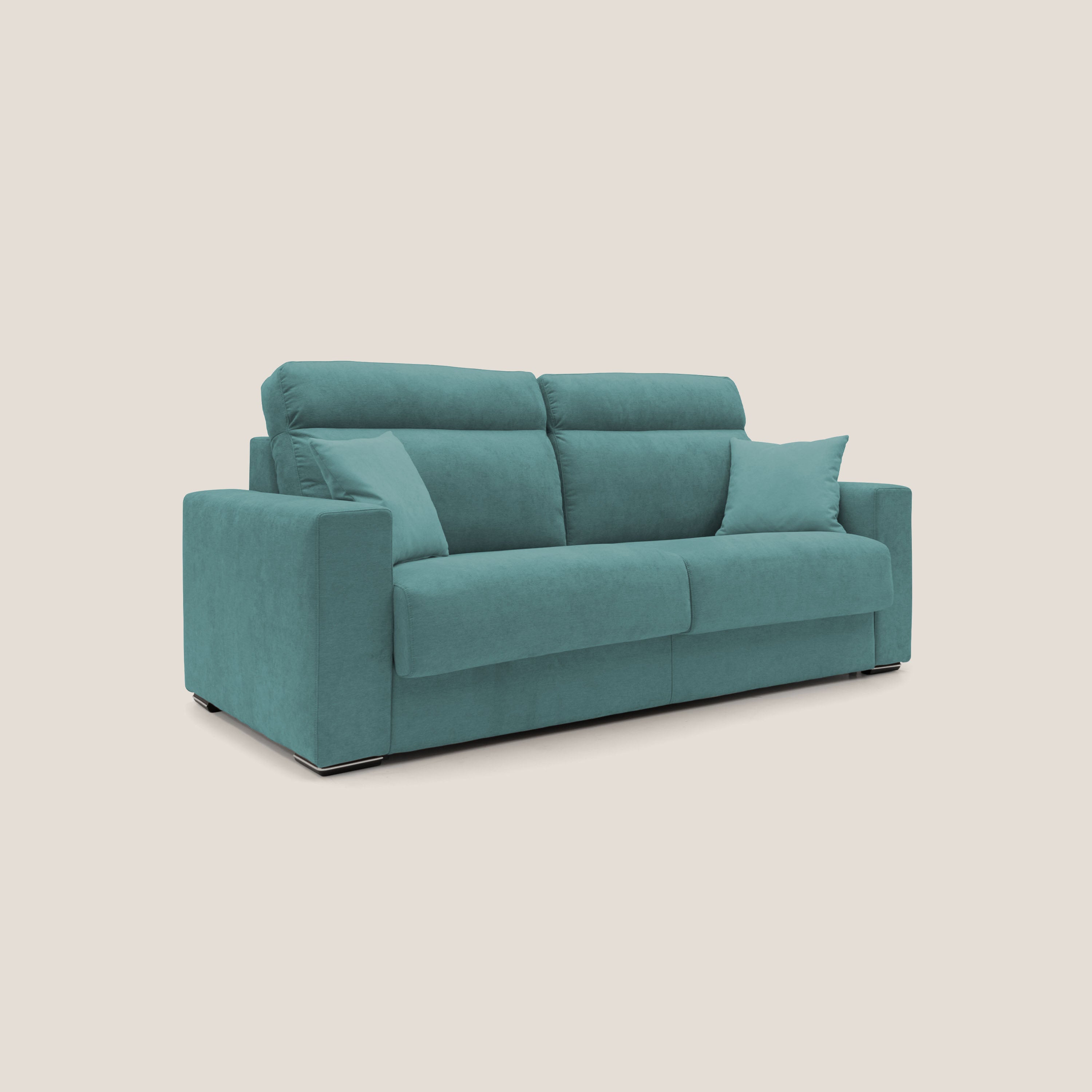 Nikita Divano letto matrimoniale con schienale morbido alto e rivestimento T02 petrolio - divani.store