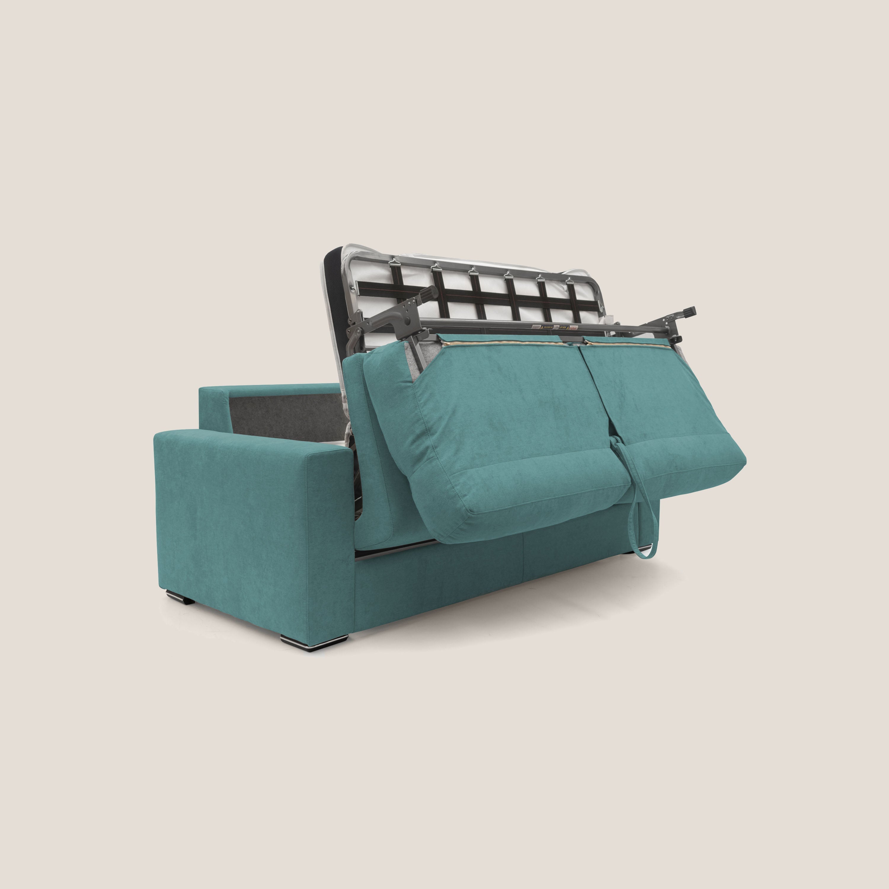 Nikita Divano letto matrimoniale con schienale morbido alto e rivestimento T02 petrolio - divani.store