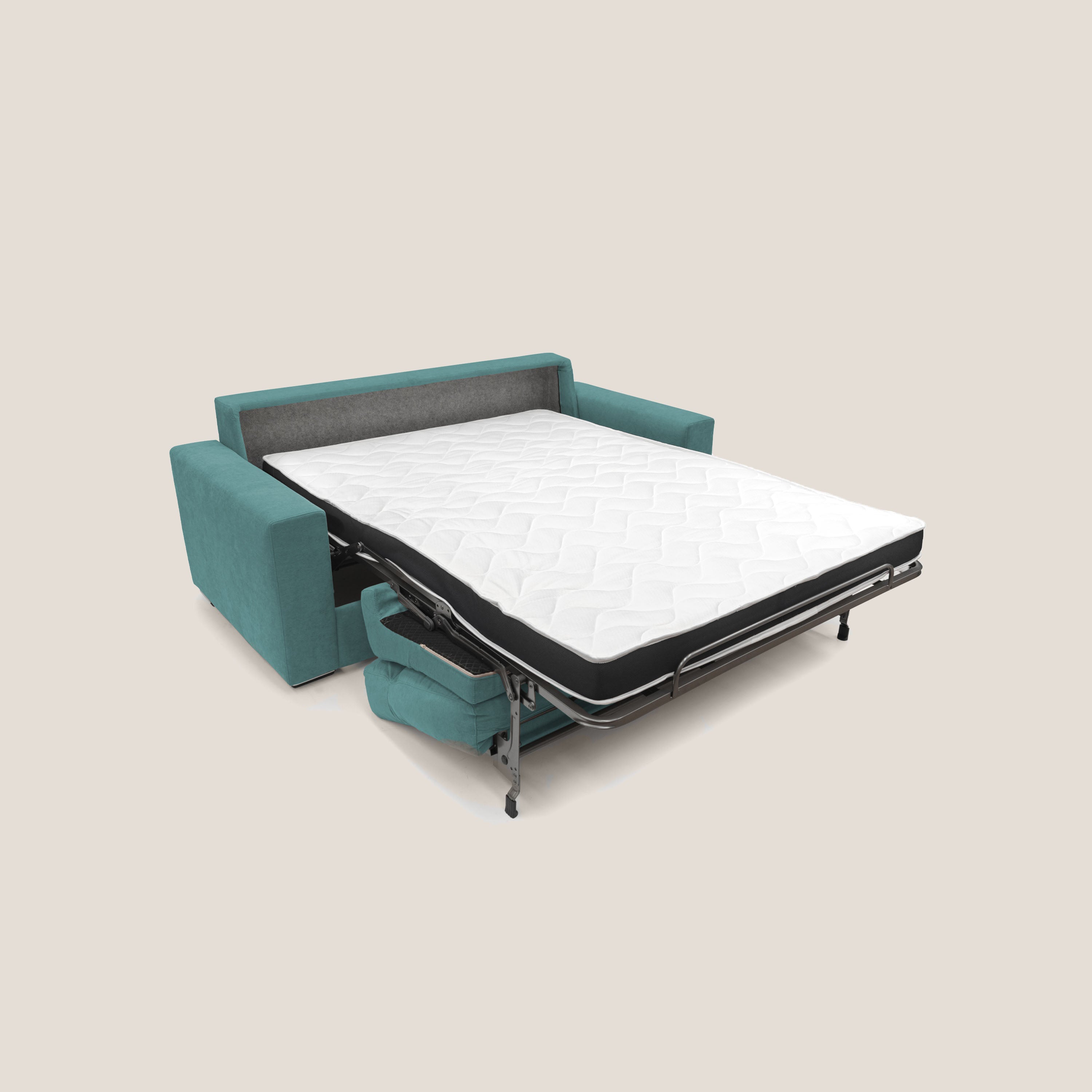 Nikita Divano letto matrimoniale con schienale morbido alto e rivestimento T02 petrolio - divani.store