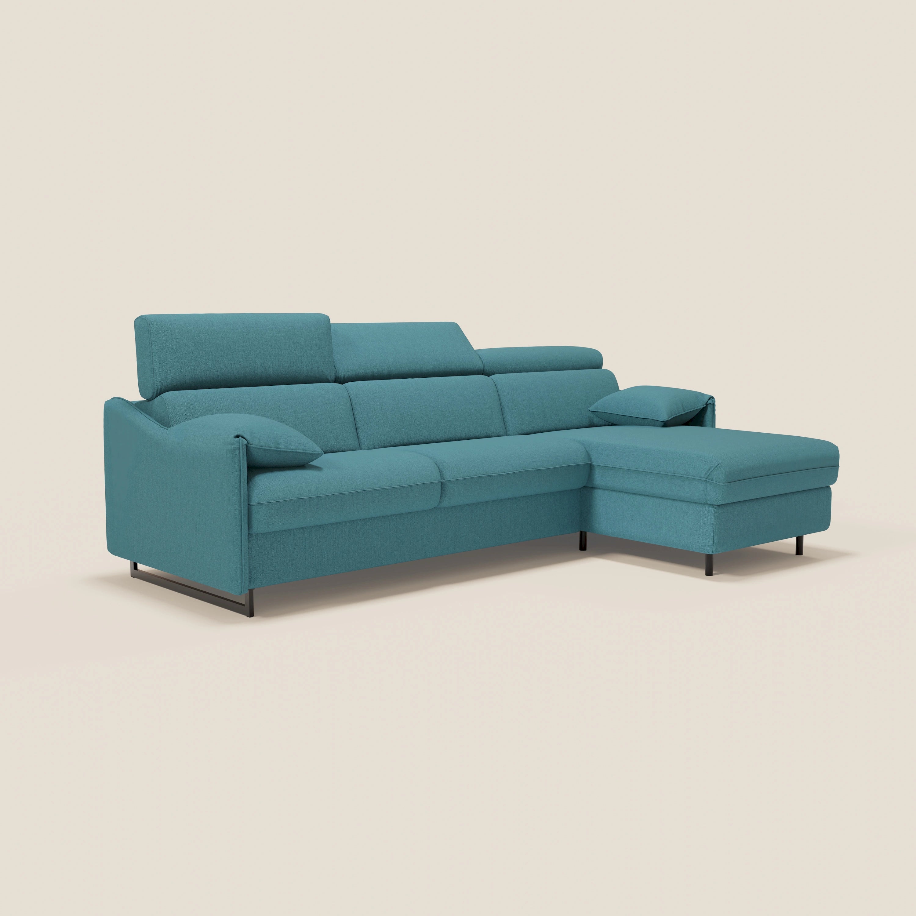Violetta Divano Letto Angolare con Penisola contenitore, Poggiatesta e Materasso Alto H18 in tessuto impermeabile T13 - divani.store