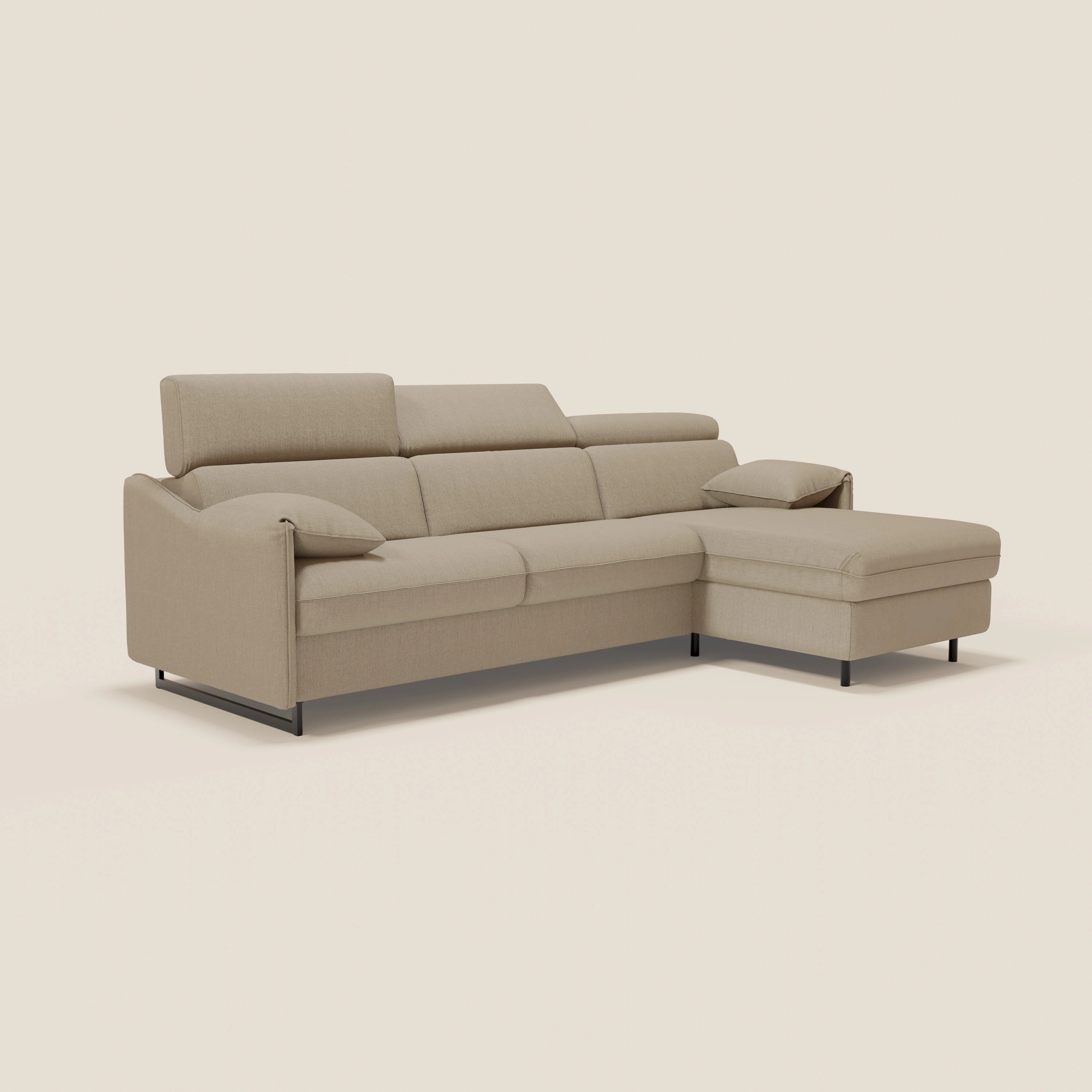 Violetta Divano Letto Angolare con Penisola contenitore, Poggiatesta e Materasso Alto H18 in tessuto impermeabile T13 - divani.store