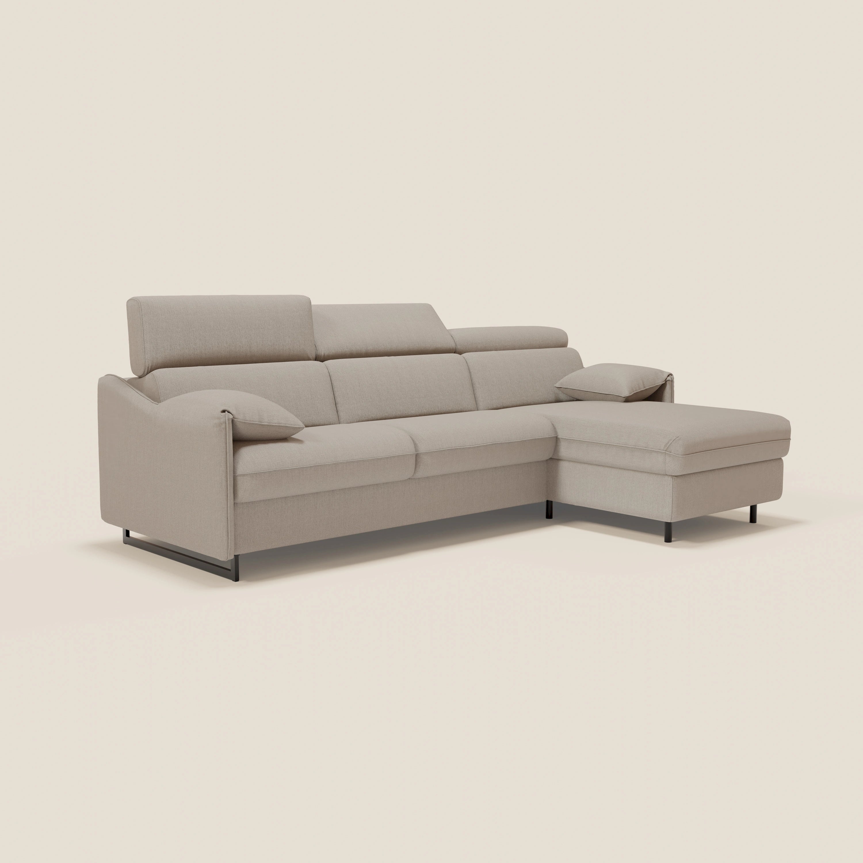 Violetta Divano Letto Angolare con Penisola contenitore, Poggiatesta e Materasso Alto H18 in tessuto impermeabile T13 - divani.store