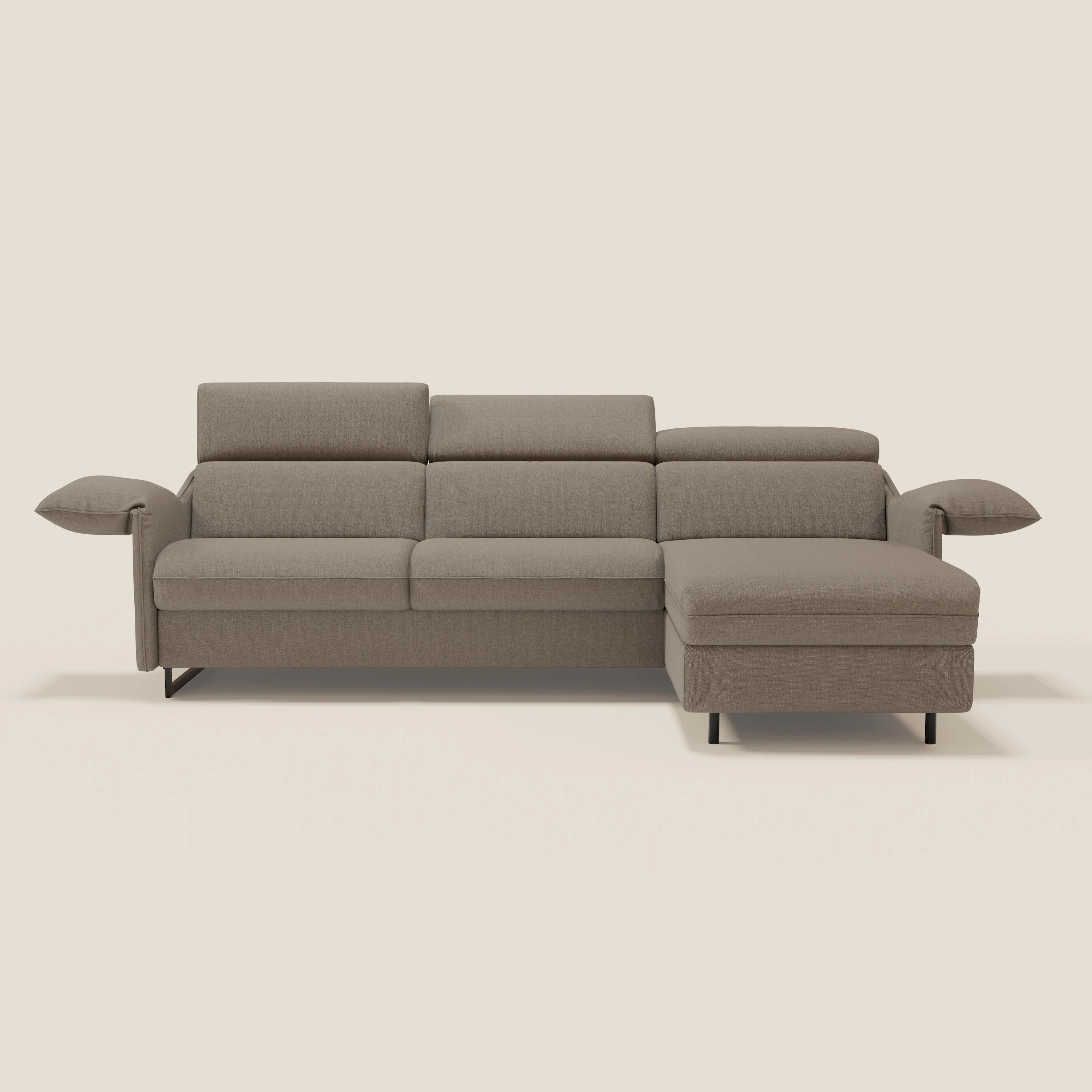 Violetta Divano Letto Angolare con Penisola contenitore, Poggiatesta e Materasso Alto H18 in tessuto impermeabile T13 - divani.store