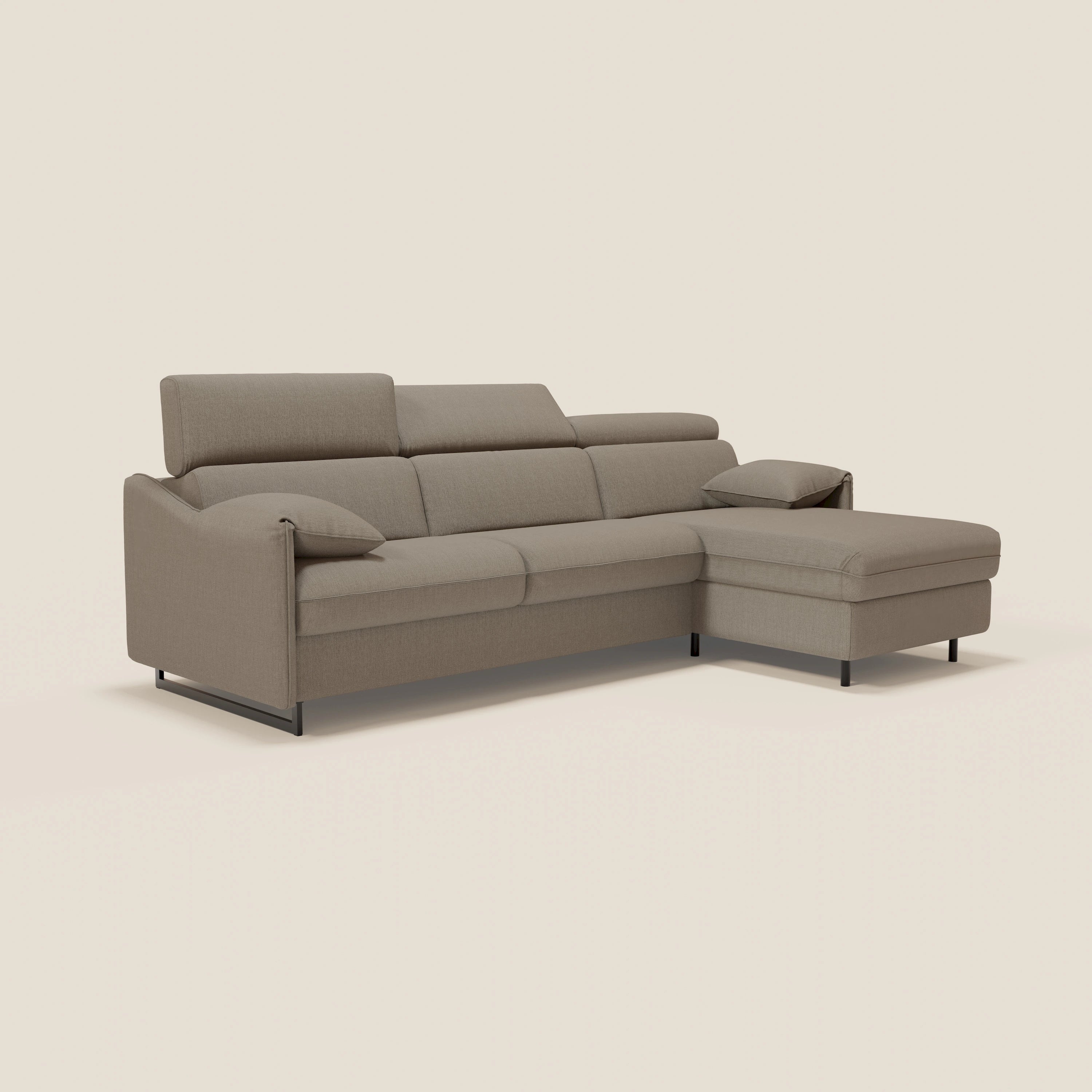 Violetta Divano Letto Angolare con Penisola contenitore, Poggiatesta e Materasso Alto H18 in tessuto impermeabile T13 - divani.store