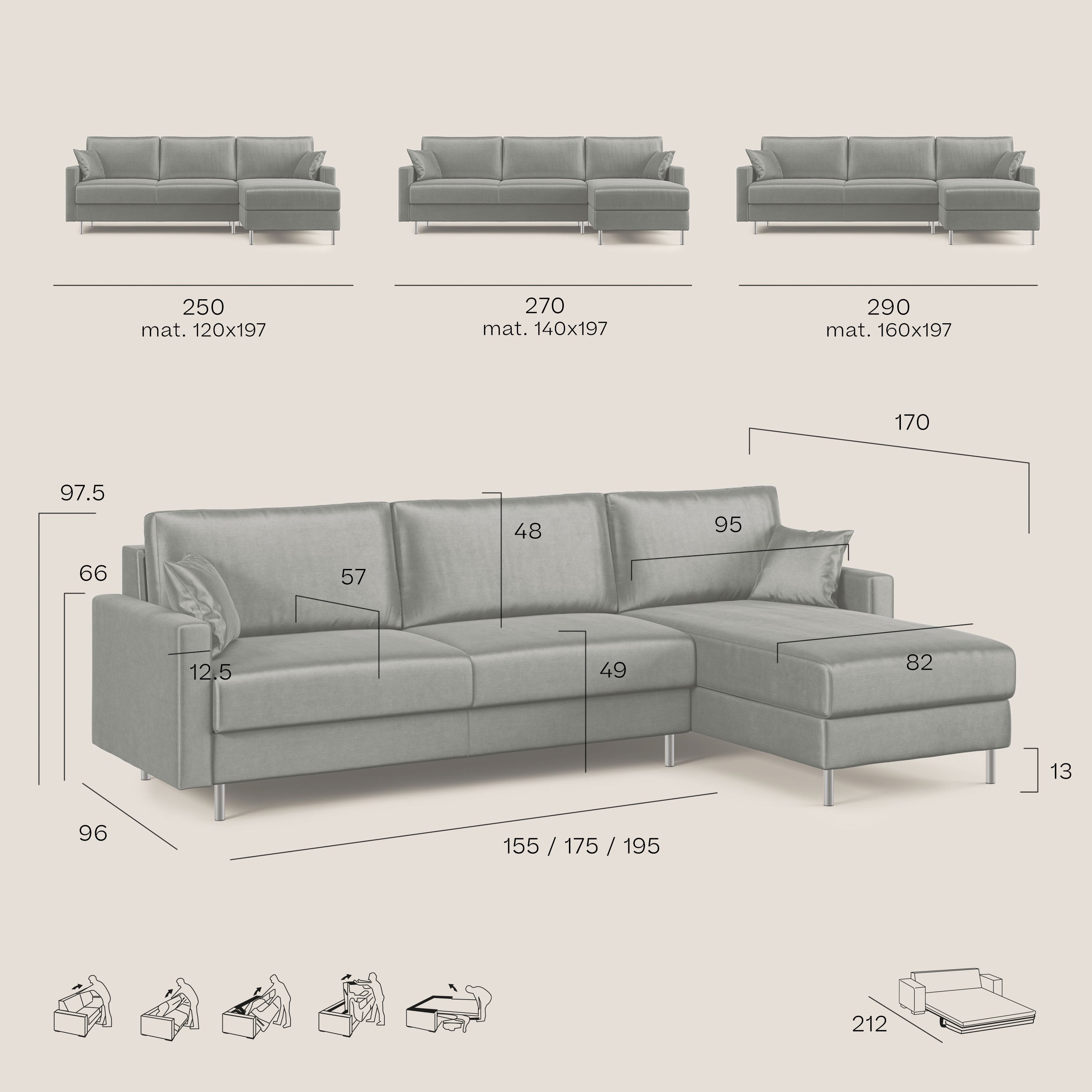 Andromeda divano letto angolare in velluto morbido impermeabile T01 beige - divani.store