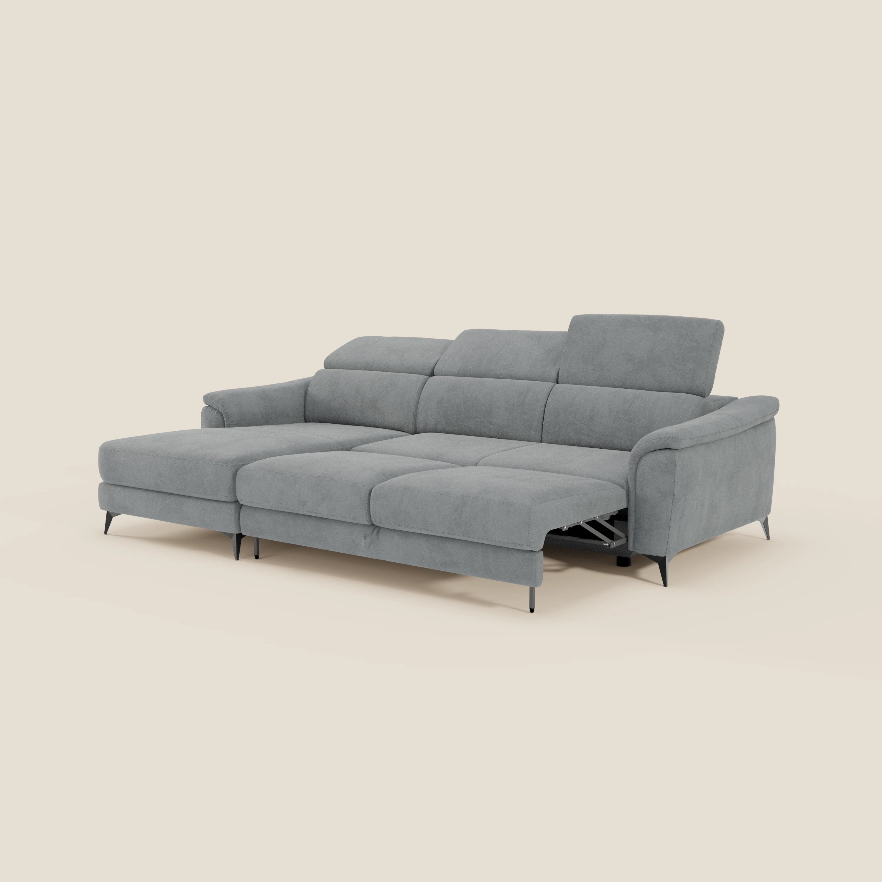 Arcos Canapé avec méridienne - pieds hauts et têtières inclinables en microfibre imperméable T11 gris