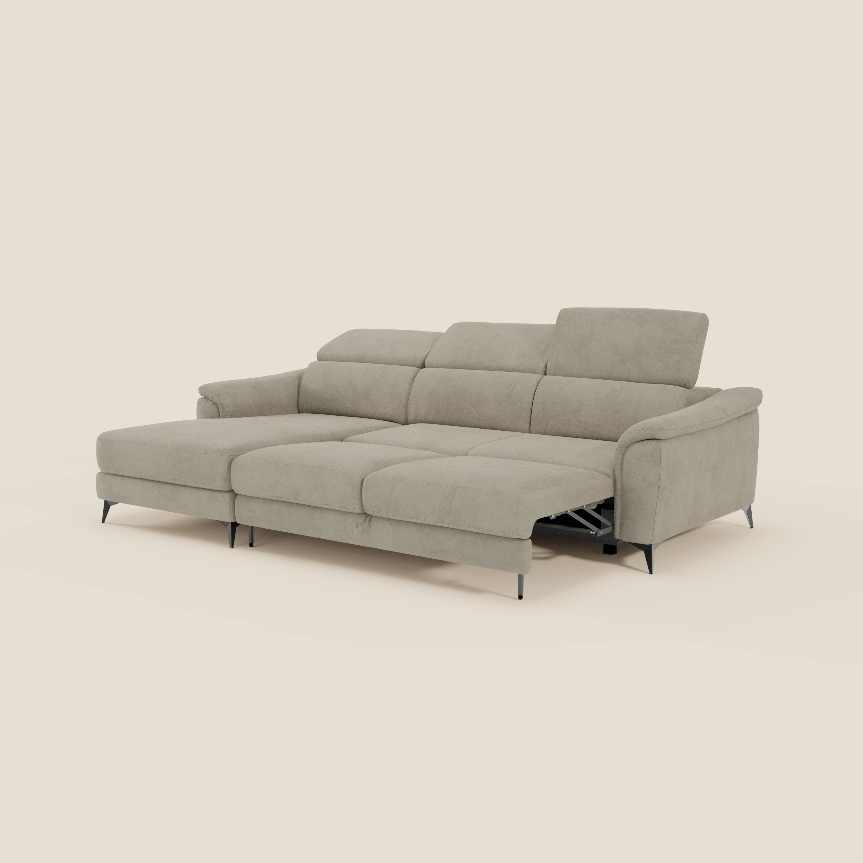 Arcos Canapé avec méridienne - pieds hauts et têtières inclinables en microfibre imperméable T11 taupe