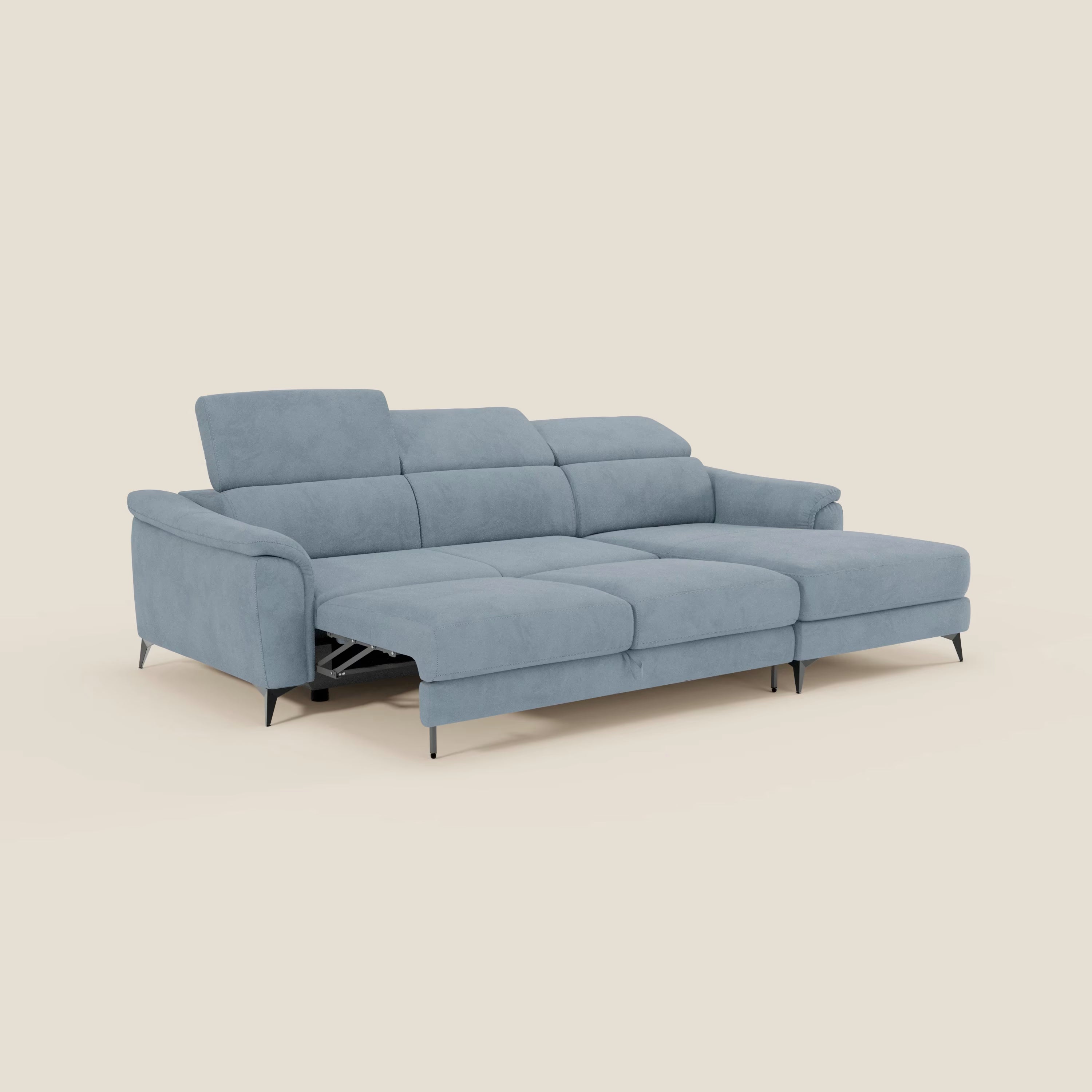 Arcos Canapé avec méridienne - pieds hauts et têtières inclinables en microfibre imperméable T11 bleu pastel