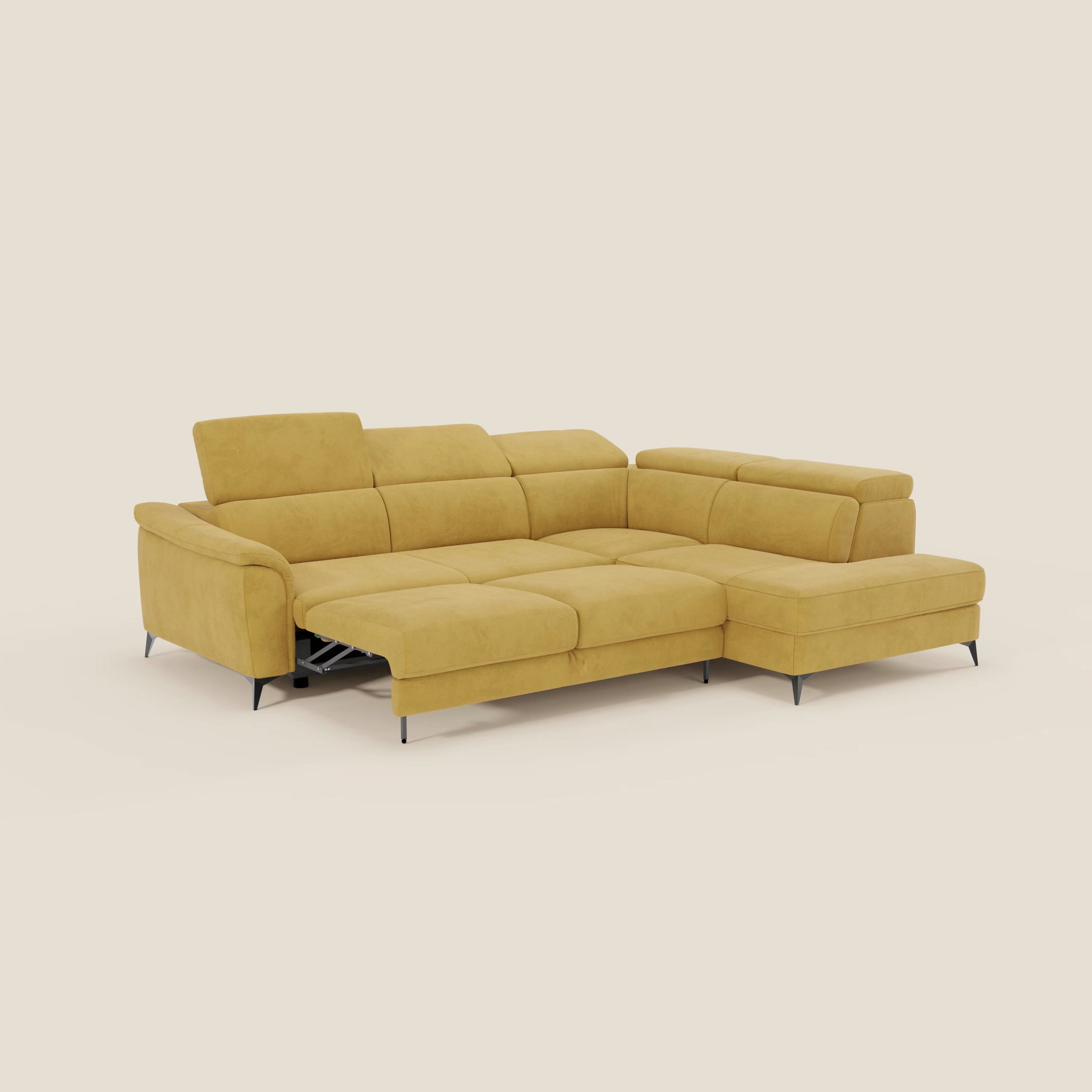 Arcos Canapé d'angle - pieds hauts et têtières inclinables en microfibre imperméable T11 jaune