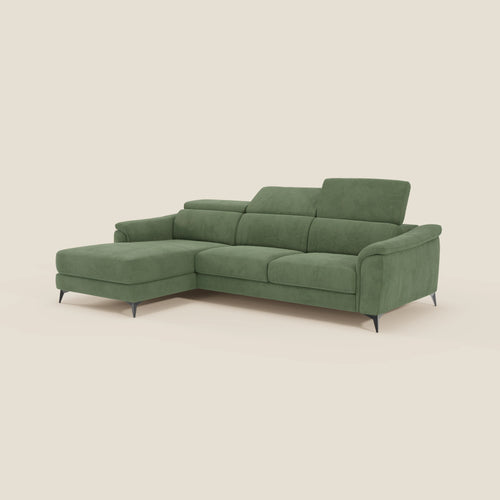 Arcos Divano con penisola - piedini alti e poggiatesta reclinabili in microfibra impermeabile T11 verde - divani.store